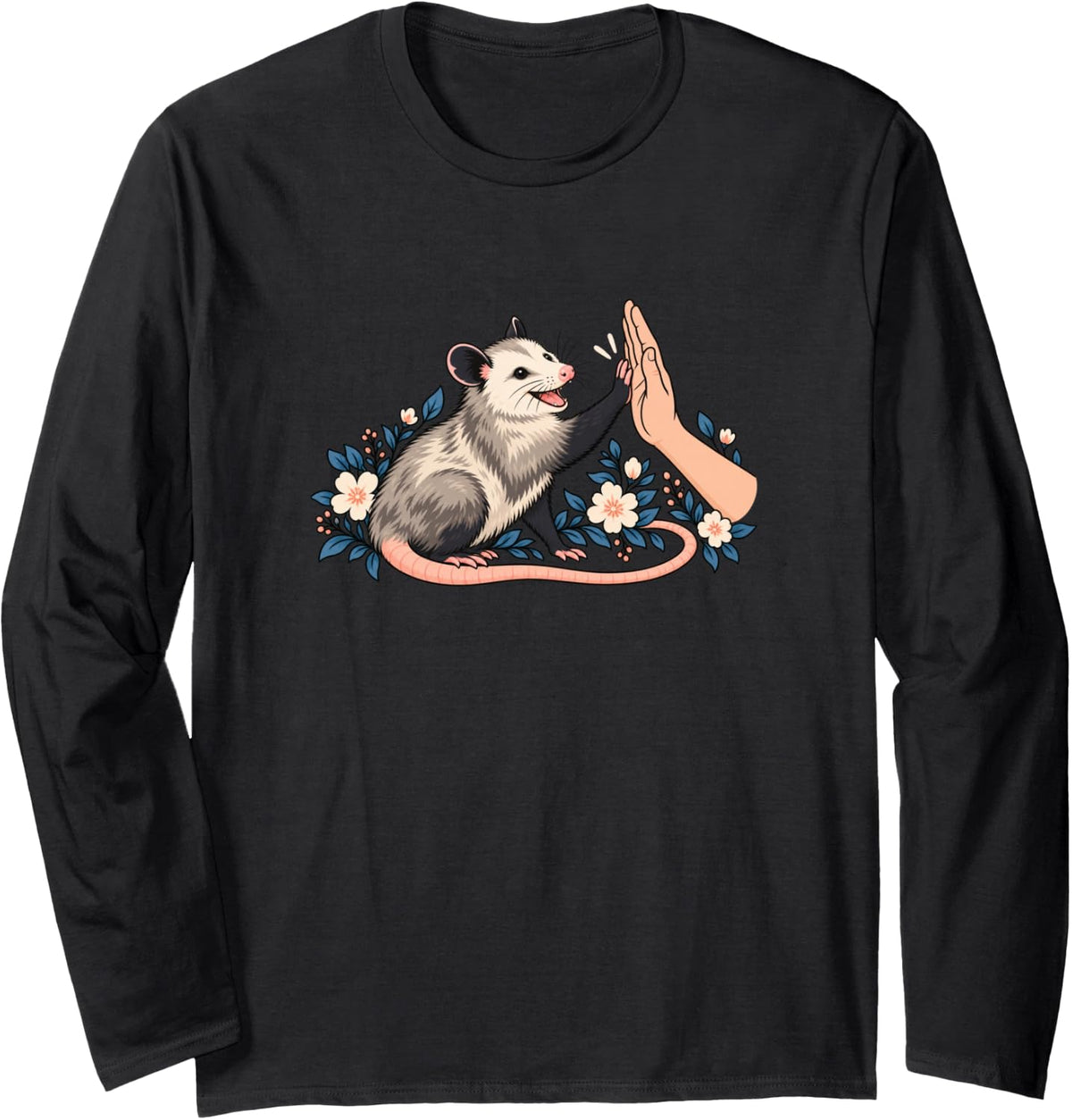 Opossum Animal Friendship High Five Nature Lovers Long Sleeve T-Shirt - Adult Unisex Black