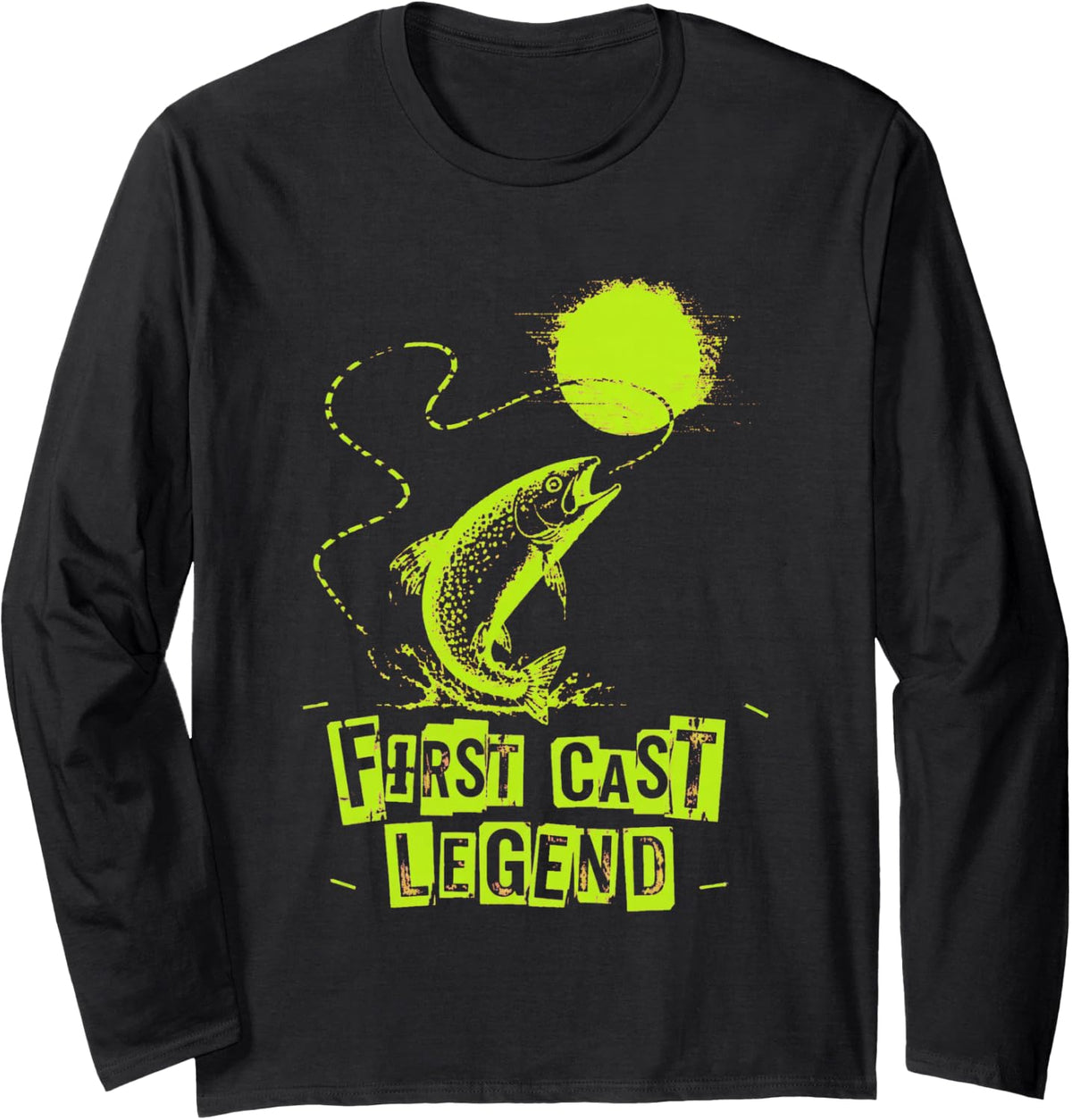 First CAST Legend Grunge Fly Fisherman Art Long Sleeve T-Shirt - Adult Unisex Black