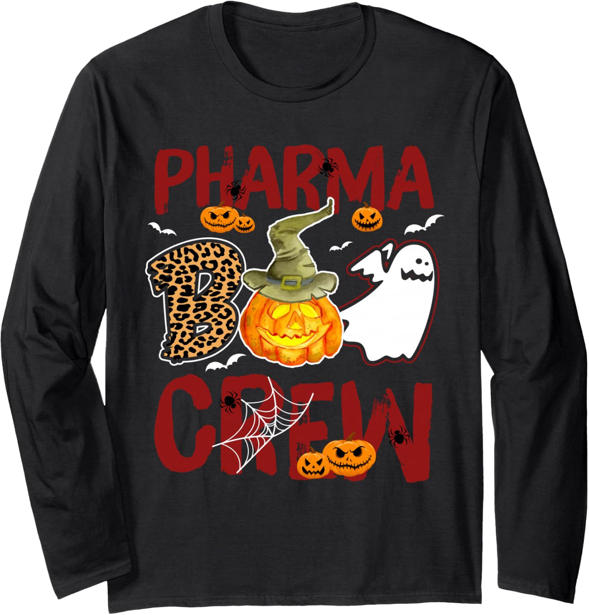 Pharma Boo Crew Halloween Pharmacy Tech Match Long Sleeve T-Shirt - Adult Unisex Black