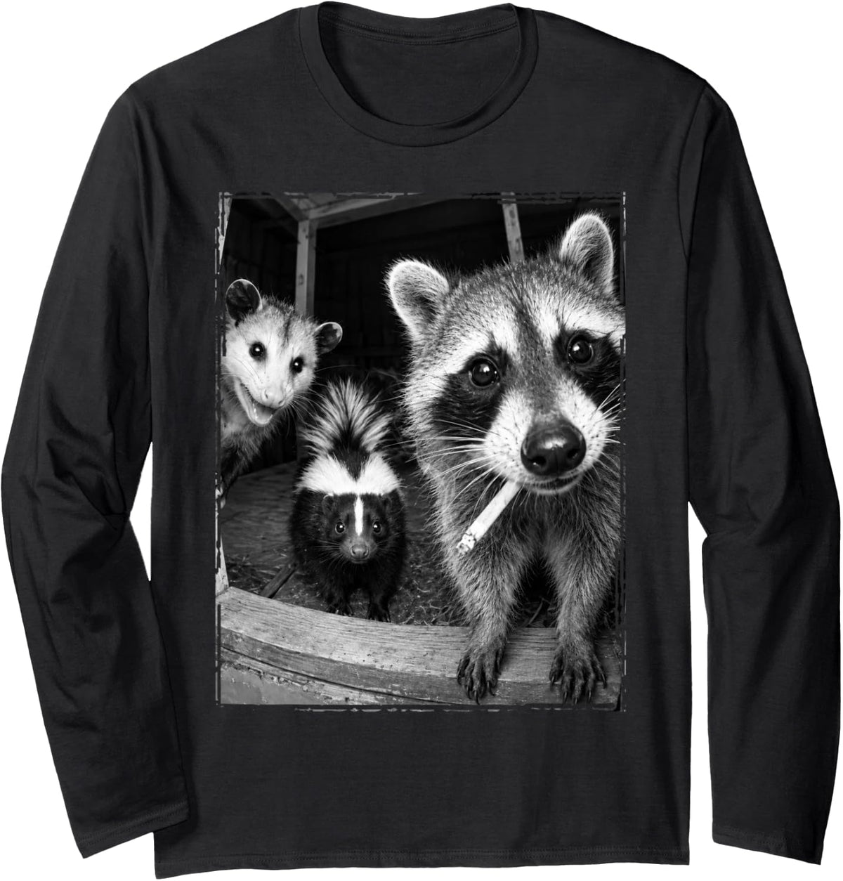 Night Raccoon Opossum Skunk Meme Halloween Long Sleeve T-Shirt - Adult Unisex Black