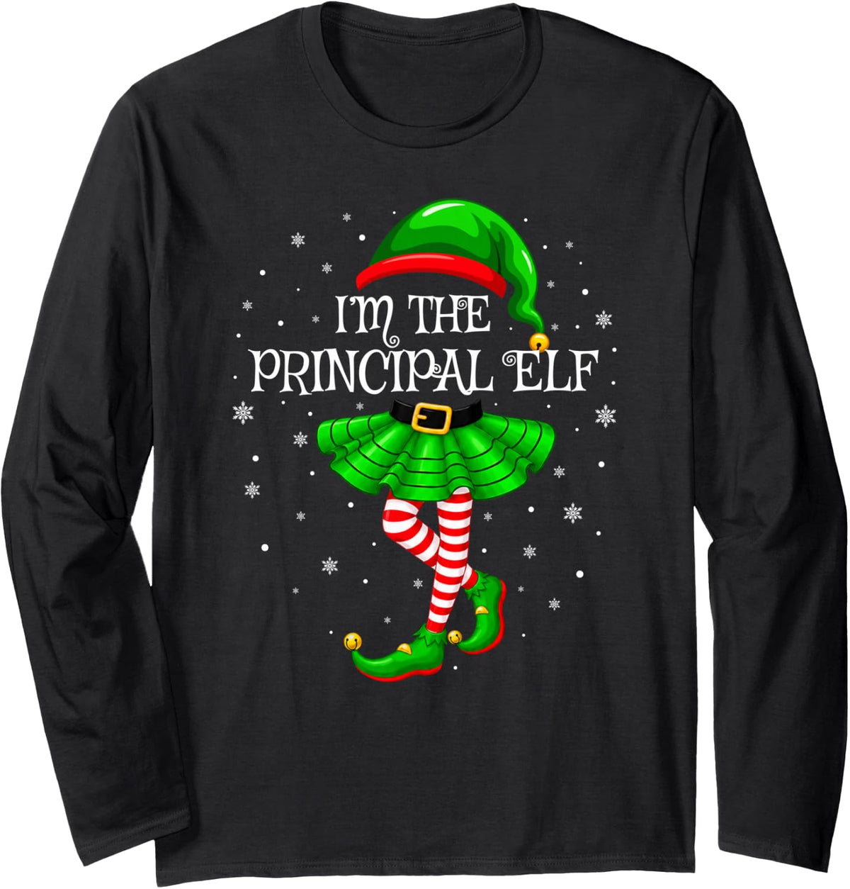 I'm the Principal Elf Matching Family Christmas Elf Squad Long Sleeve T-Shirt - Adult Unisex Black