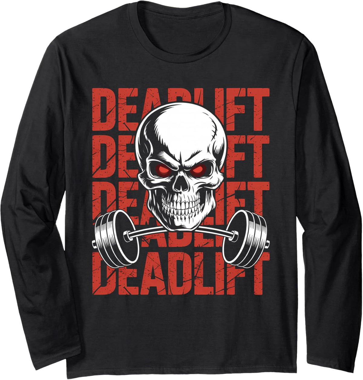 Deadlift Skull Skeleton Workout Powerlifting Gym Lovers Long Sleeve T-Shirt - Adult Unisex Black