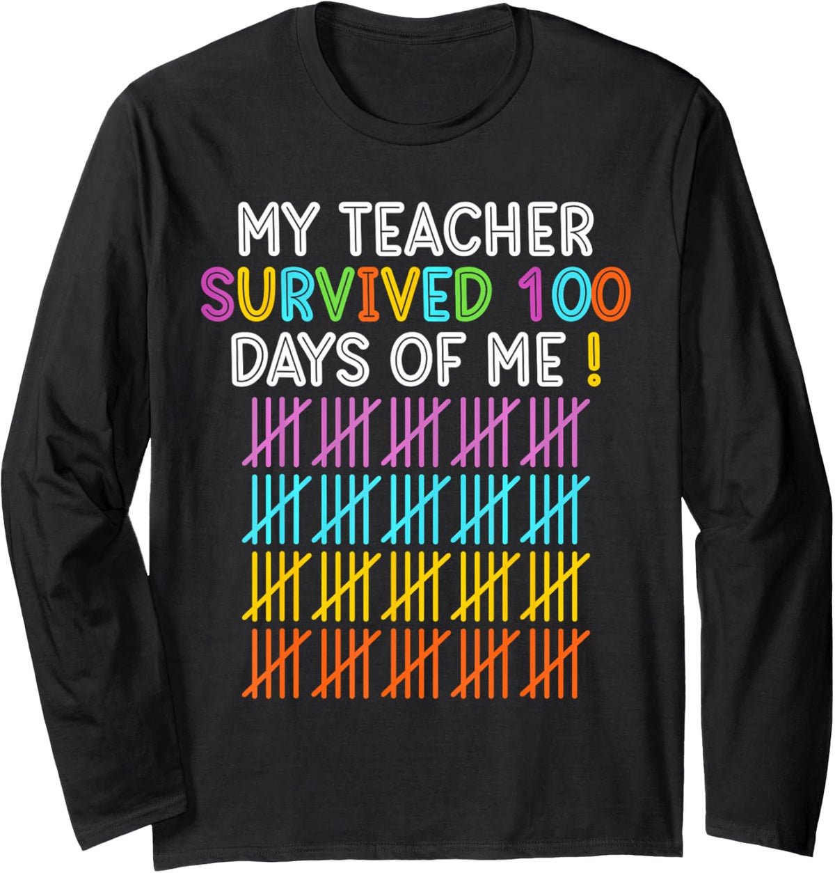 100 Days of School Happy 100th Day of School Teacher Student Long Sleeve T-Shirt - Adult Unisex Black