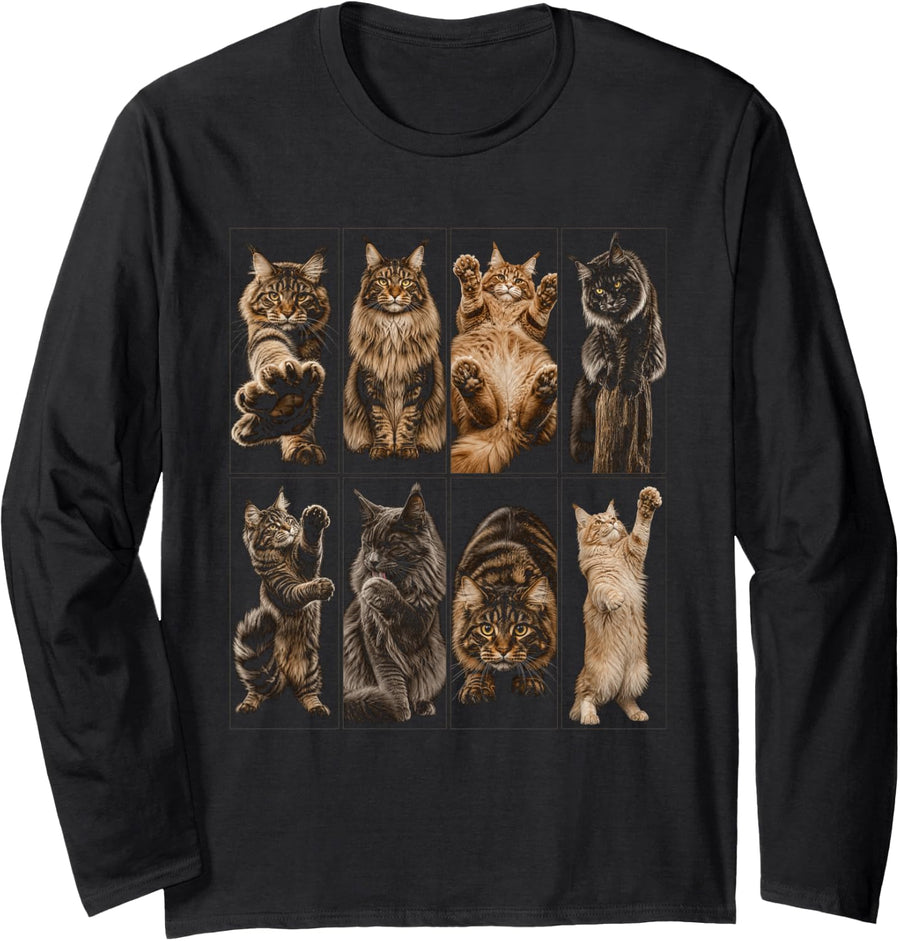 Maine Coon Cat Lover Long Sleeve T-Shirt - Adult Unisex Black
