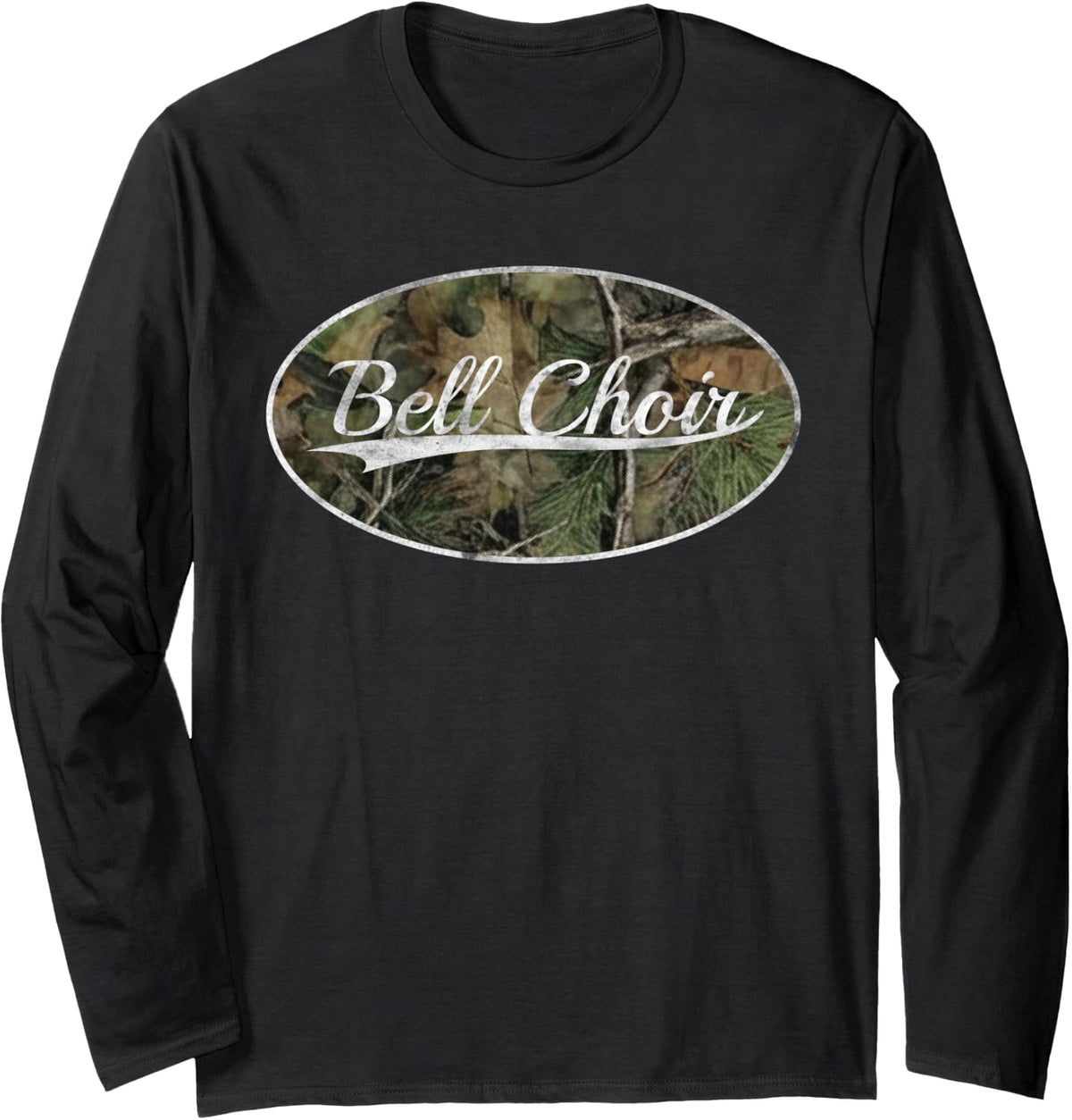 Bell Choir Camo Pattern Musician Throwback Style Long Sleeve T-Shirt - Adult Unisex Black
