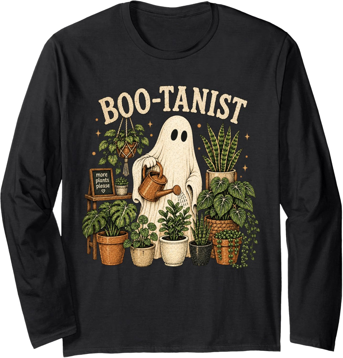 Boo-Tanist Ghost Gardening Halloween Plant Lover Gardener Long Sleeve T-Shirt - Adult Unisex Black
