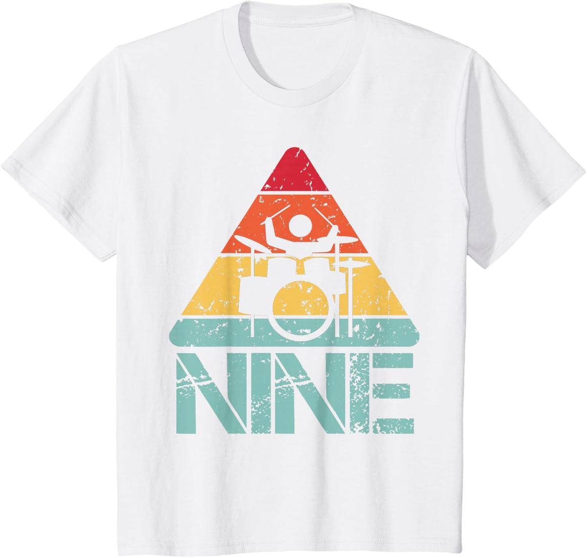 Nine Birthday Drummer 9th 9 Year Old Drums Birthday T-Shirt - White