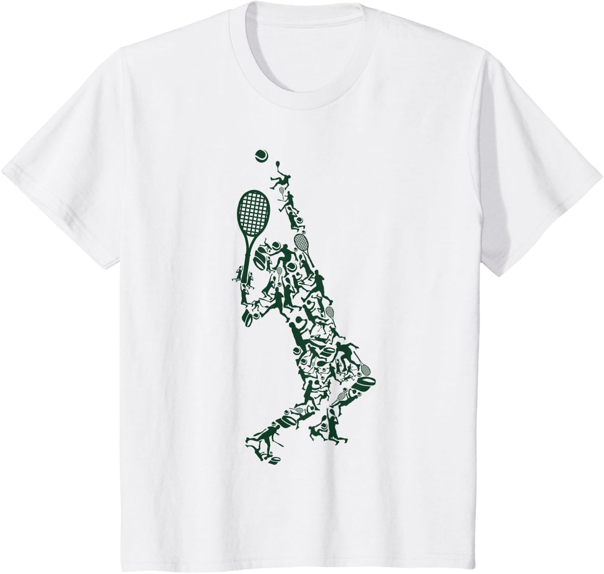 Tennis T Shirt - Player Positions Balls Racket in Drawing T-Shirt - White