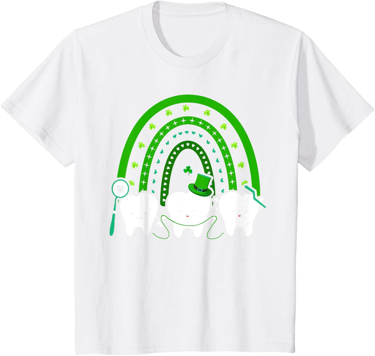 Smiling Teeth St Patrick's Day Rainbow Dentist T-Shirt - White