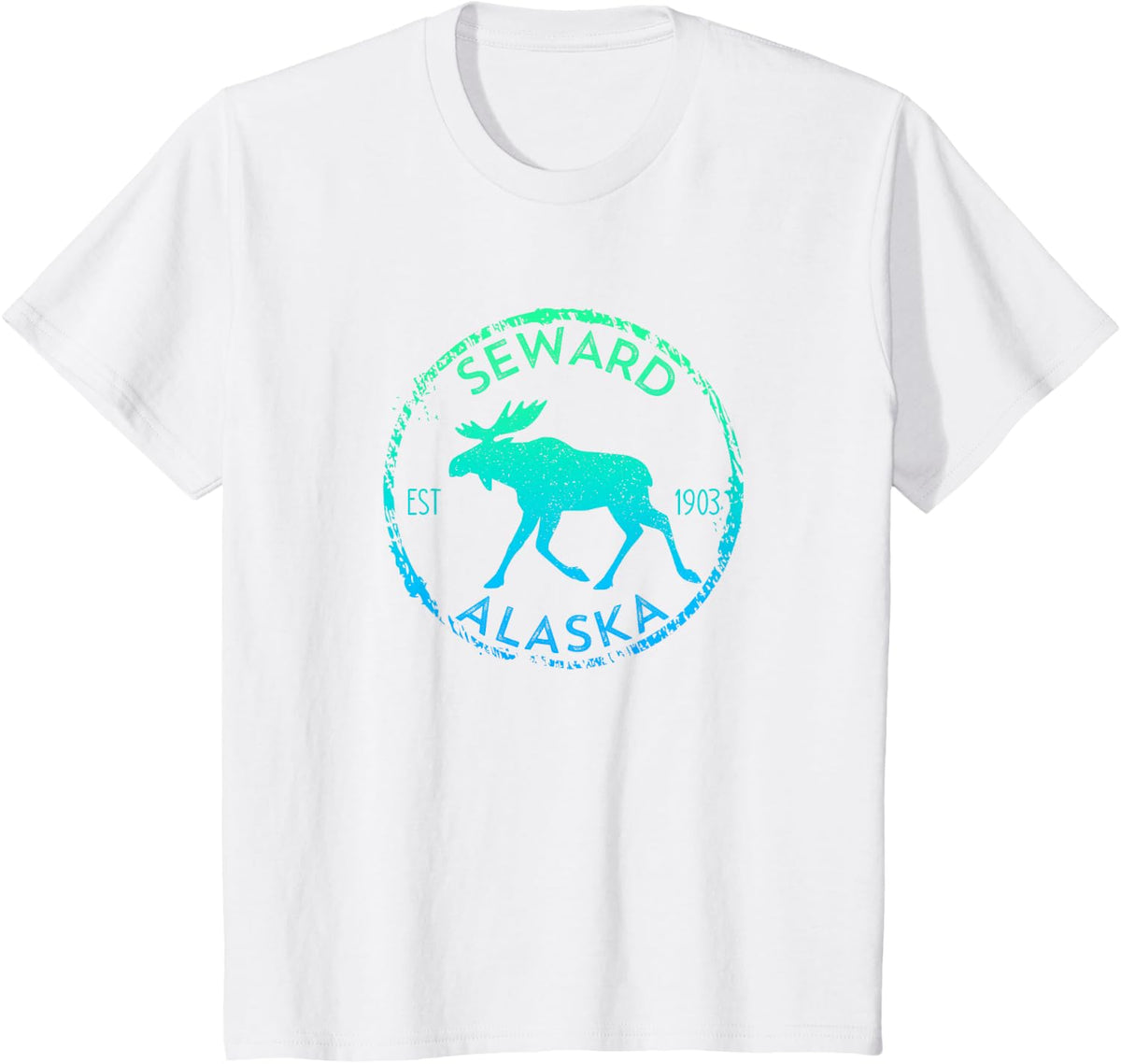 Seward Alaska Moose Gradient Distressed Souvenir T-Shirt - White