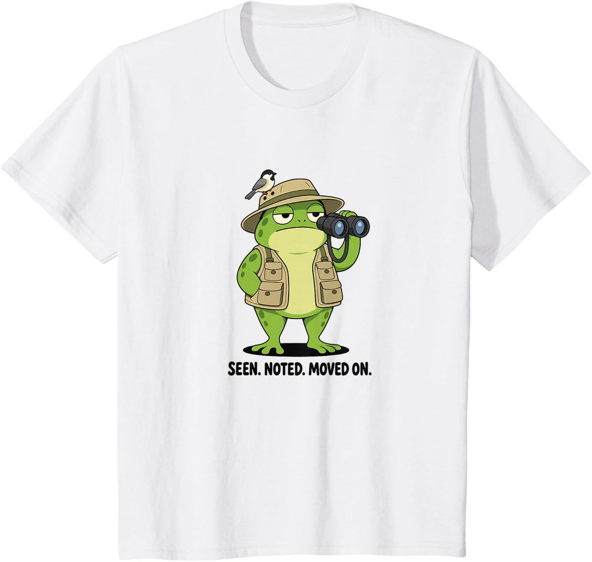 Seen Noted Moved On Funny Birdwatching Frog Birder Humor T-Shirt - White