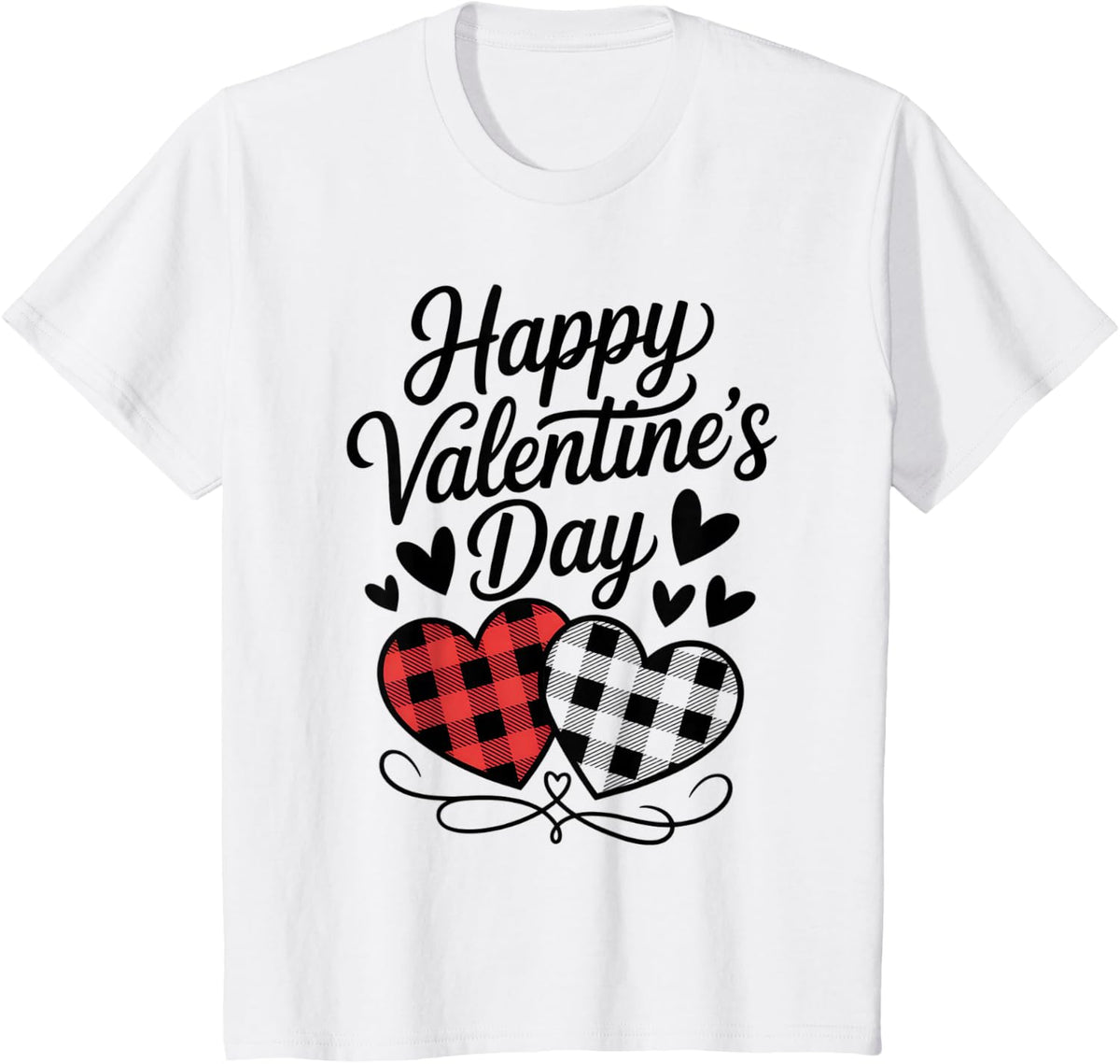 Happy Valentines Day Plaid Hearts Cute Love T-Shirt - White