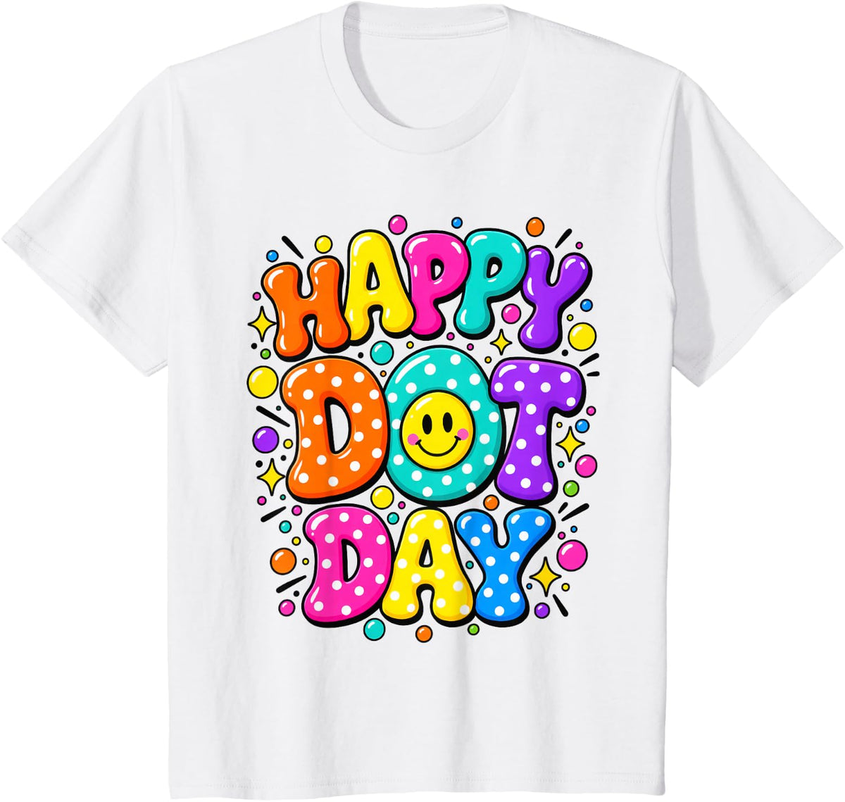 Colorful Polka Dot Smile Face Happy Dot Art Teacher Kids T-Shirt - White