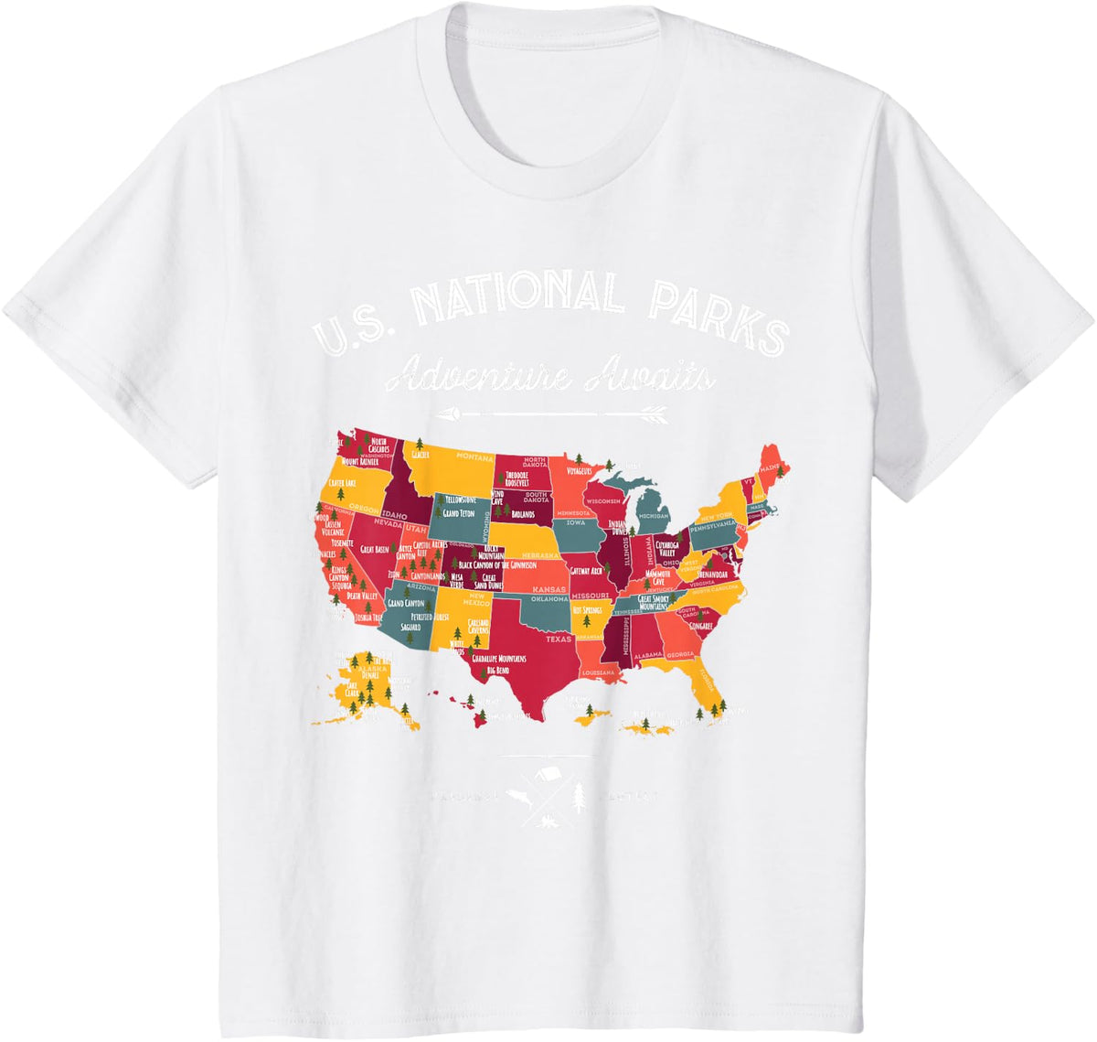 62 National Parks Map Gifts US Park Vintage Camping Hiking T-Shirt - White