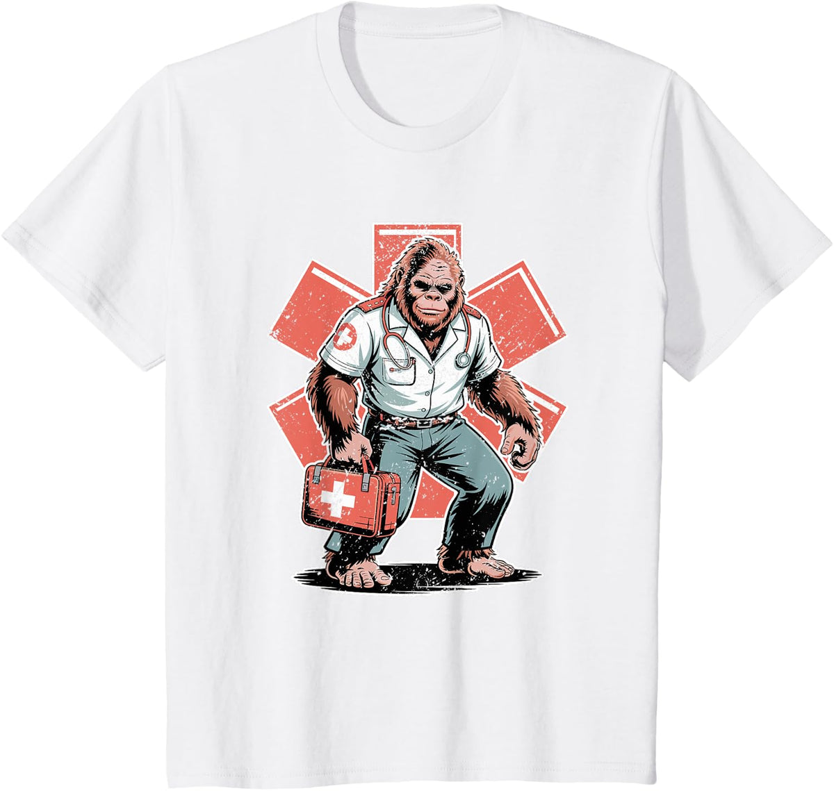 Bigfoot Paramedic EMT Rescue Sasquatch First Aid Hero T-Shirt - White