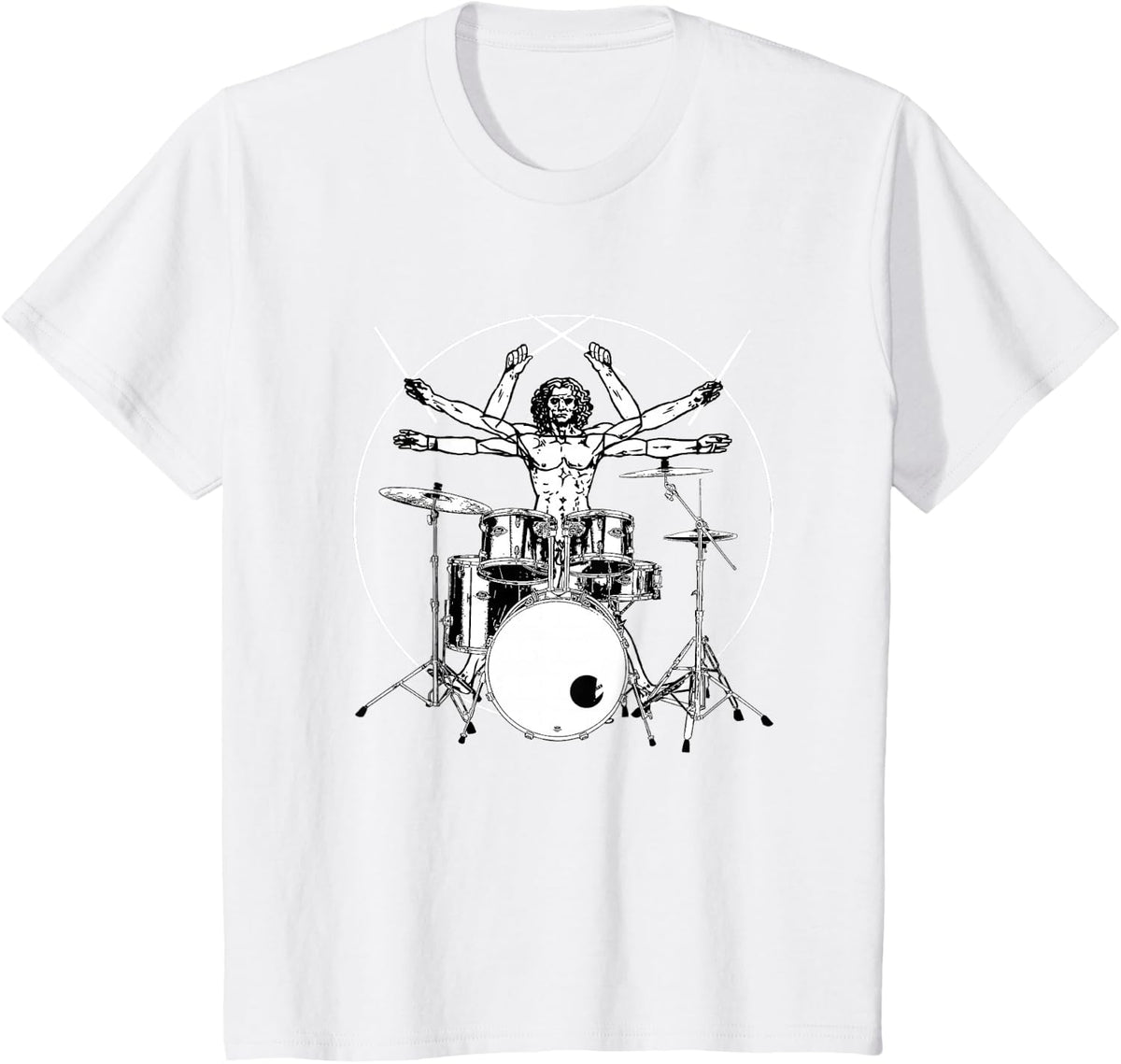 Drums Gift Drum Da Vinci Vitruvian Man T-Shirt - White