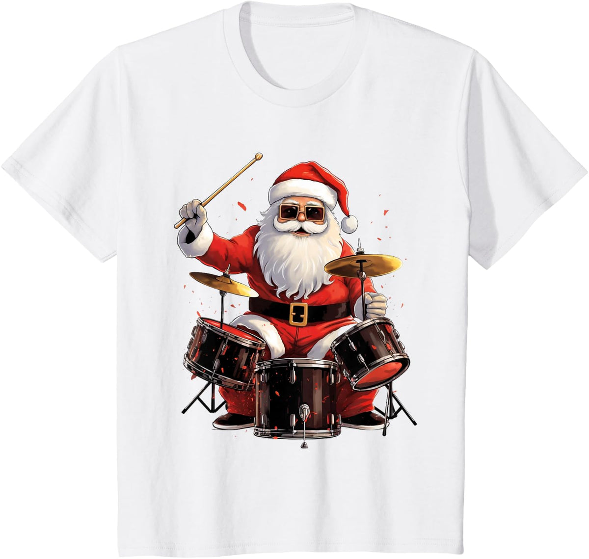 Santa Claus Drummer Vintage Christmas Drum Set Drums Lover T-Shirt - White