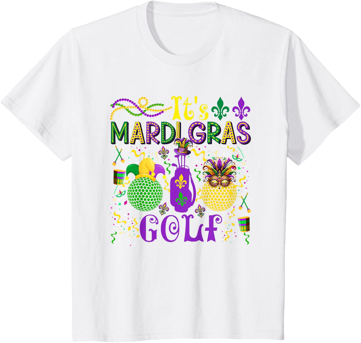 It's Mardi Gras Golf Player Team Costume Masked Beads T-Shirt - White