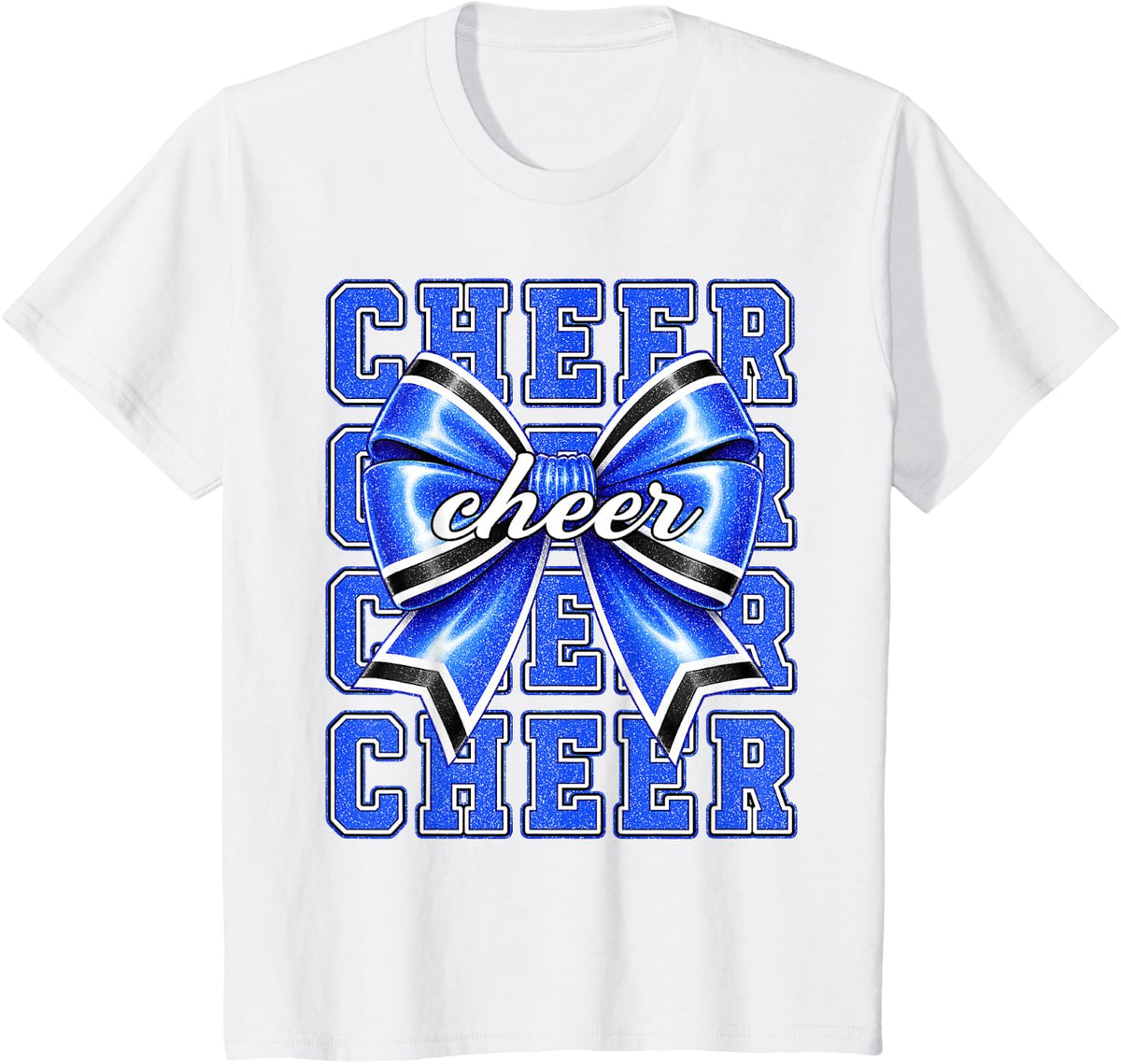 Coquette Cheer Bow Funny Sport Cheerleader Cheerleading Blue T-Shirt - White