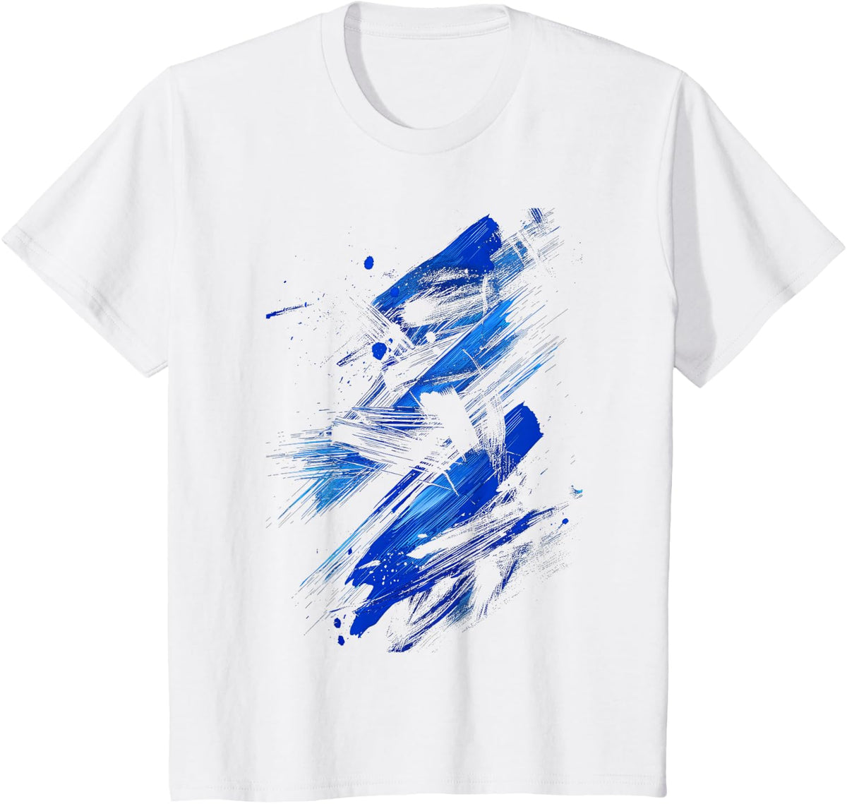 Blue And Black Dynamic Splatter T-Shirt - White