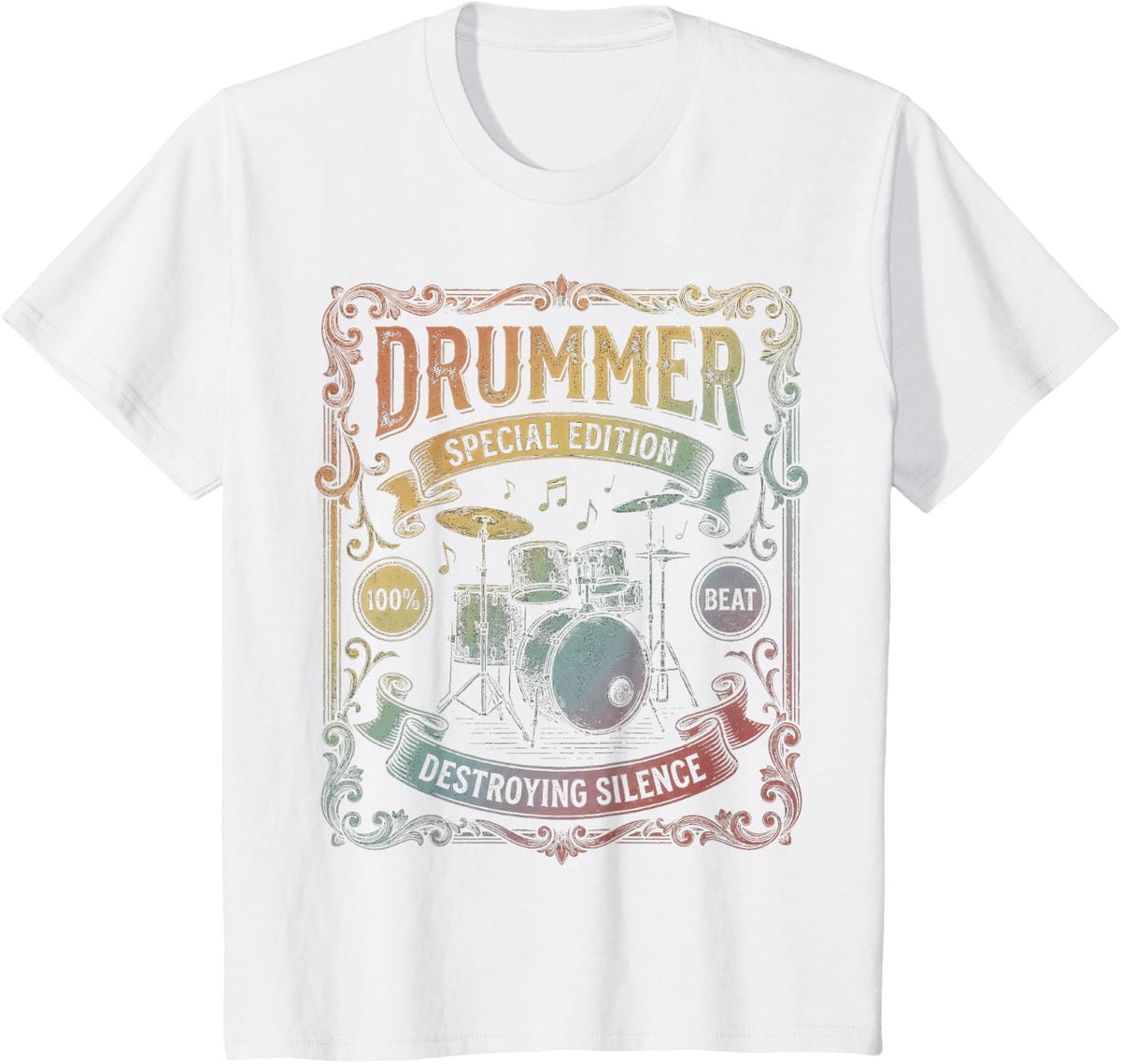 Vintage Drummer Percussion Drums Lover Retro T-Shirt - White