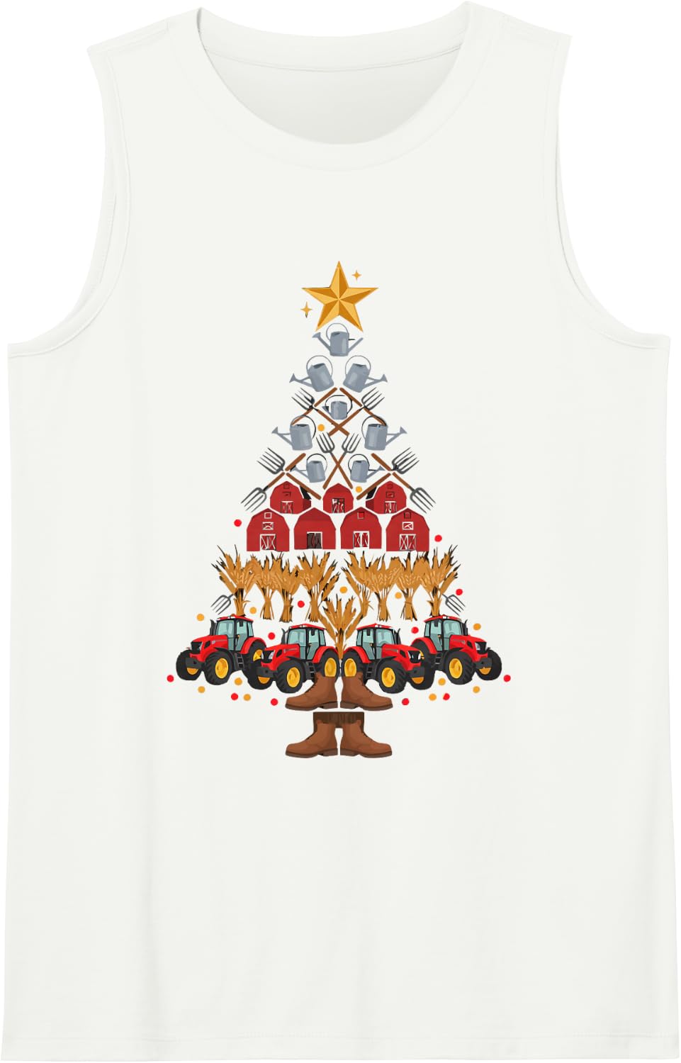 Farmer Christmas Tree Sleeveless Tank Top - White