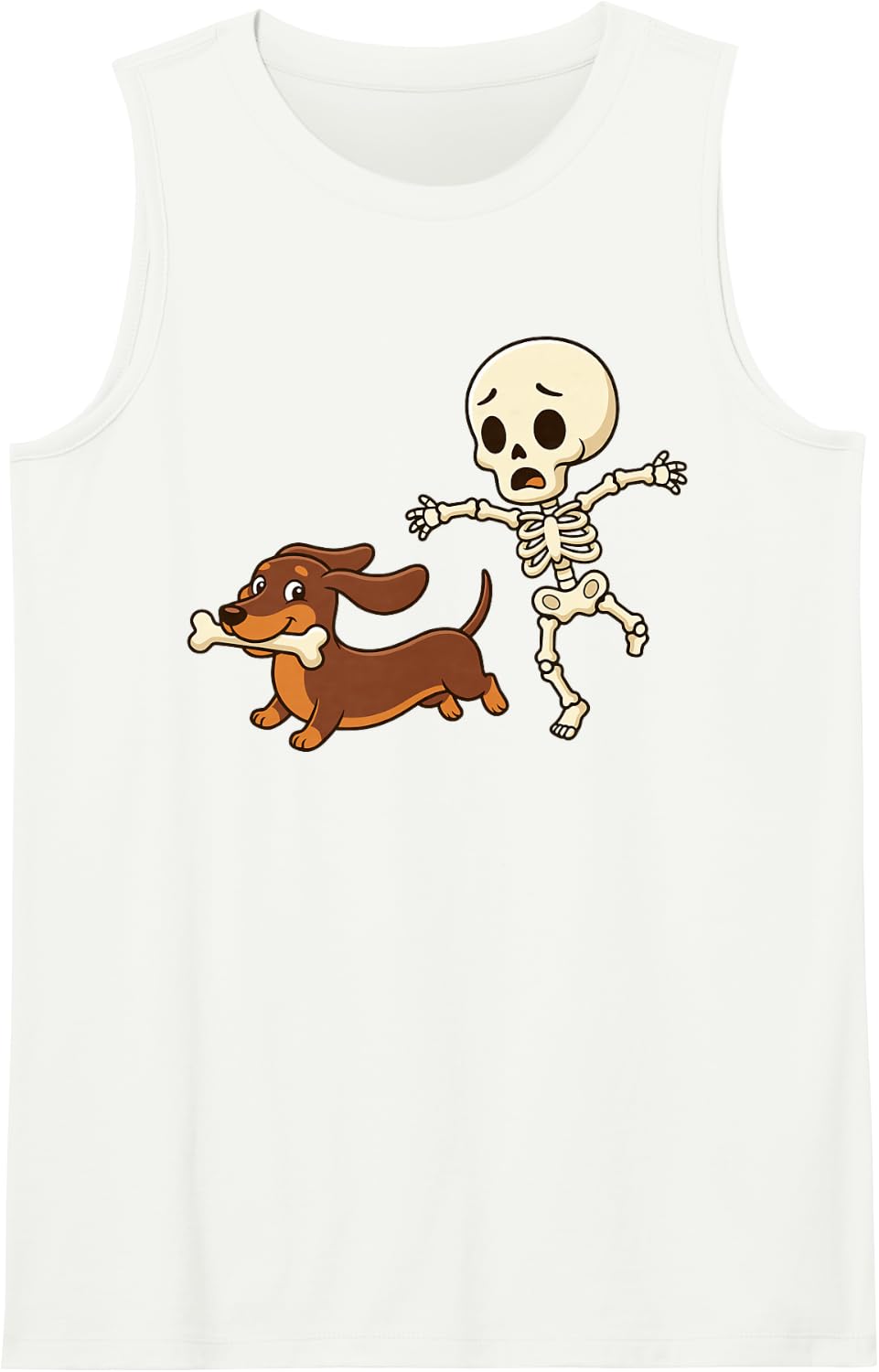Dachshund Stealing Bones Funny Halloween Skeleton Dog Skull Tank Top - White