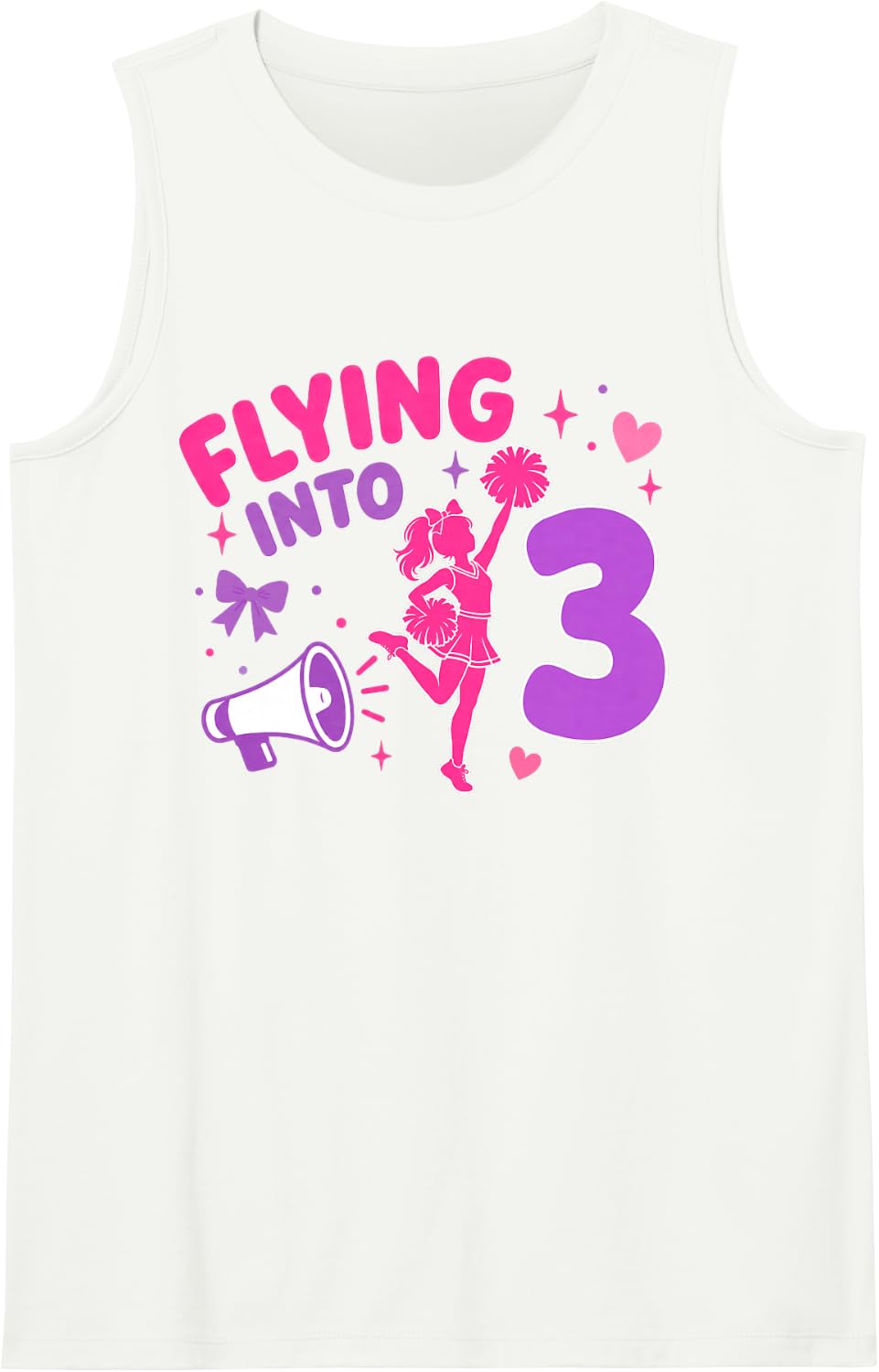Flying Into 3 Year Old Cheerleader Girl Birthday 3rd Sleeveless Tank Top - White