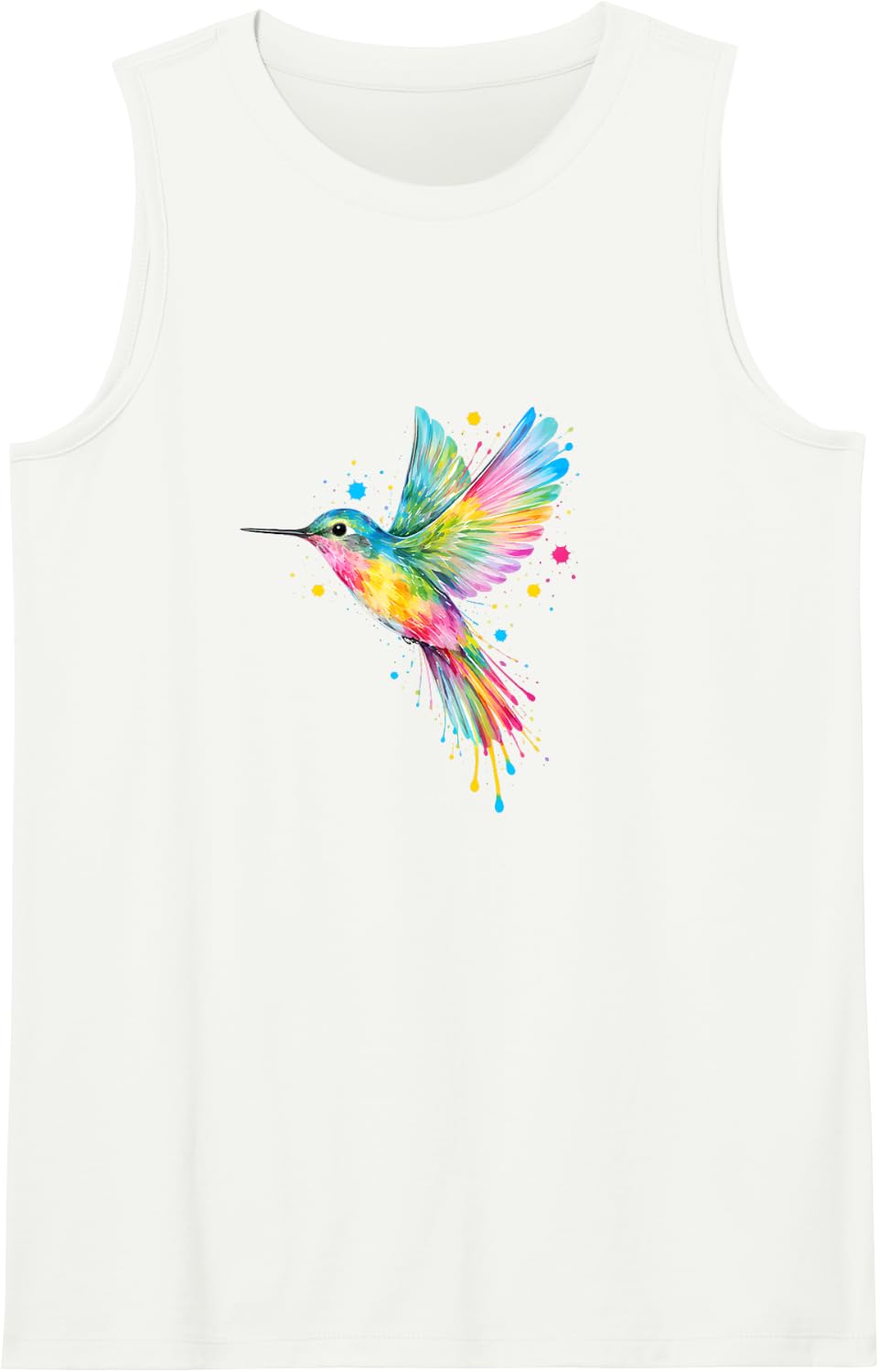 Colourful Hummingbird in Flight - Artistic Bird Sleeveless Tank Top - White
