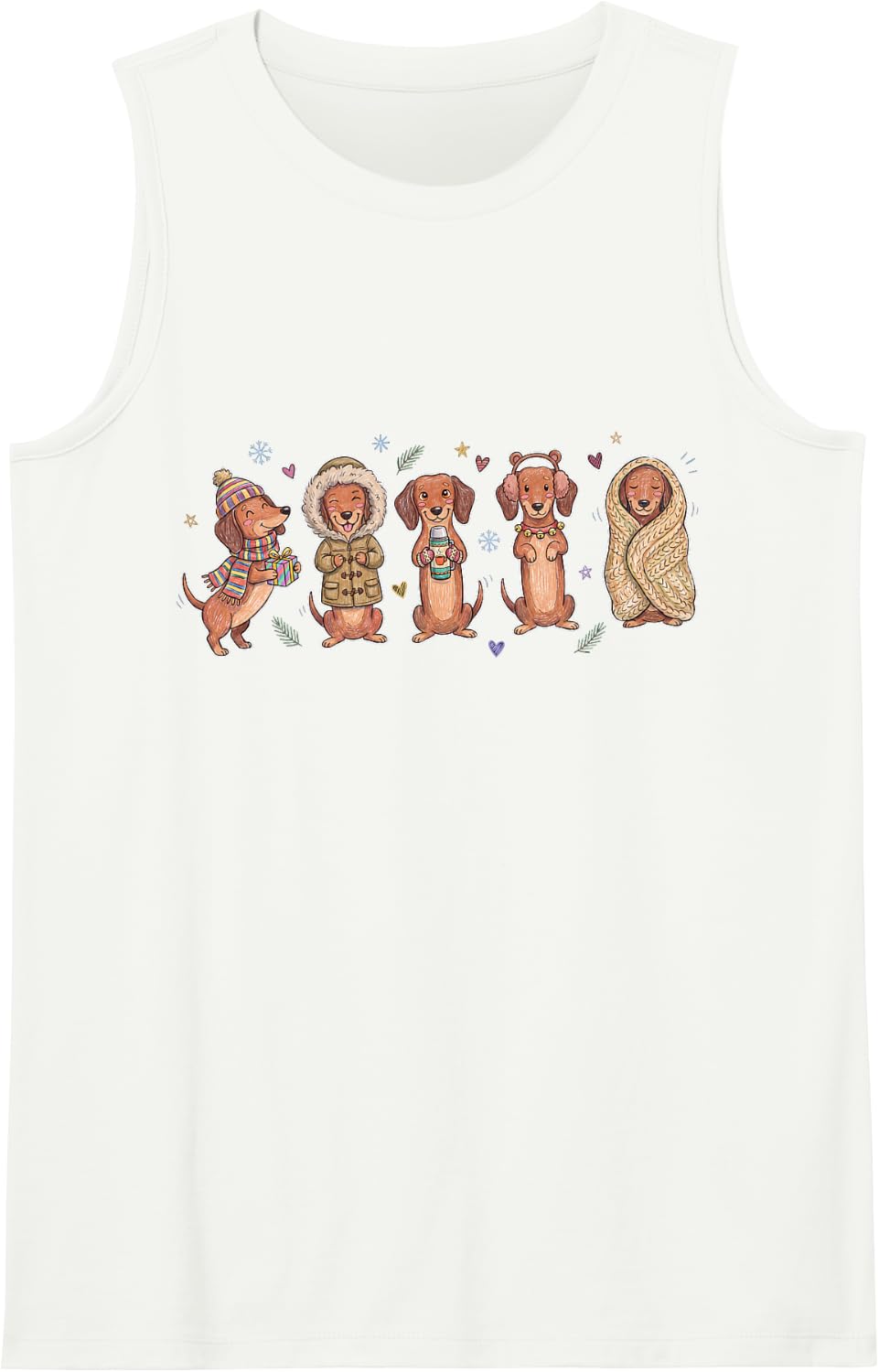 Cute Winter Dachshund Dog Squad Fall Autumn Coffee Knit Sleeveless Tank Top - White