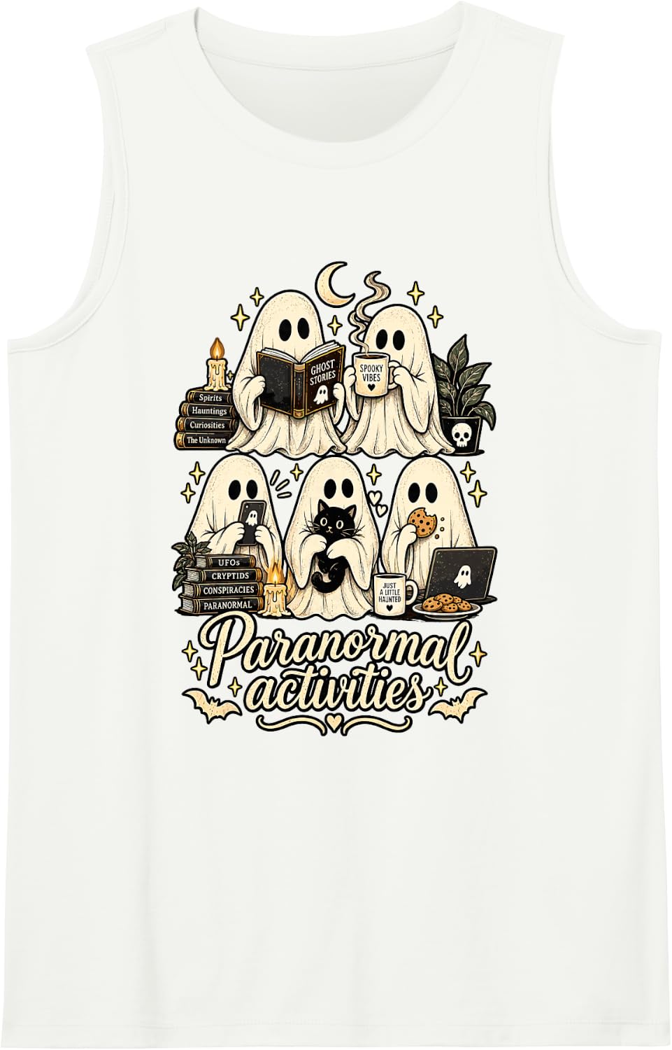Paranormal Activities Cute Ghosts Spooky Humor Sleeveless Tank Top - White
