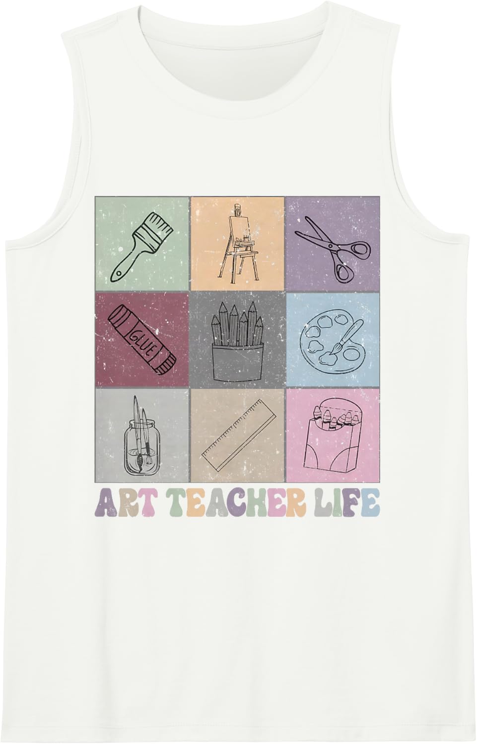 Funny Art Teacher Life Retro Groovy Teaching Future Artists Sleeveless Tank Top - White