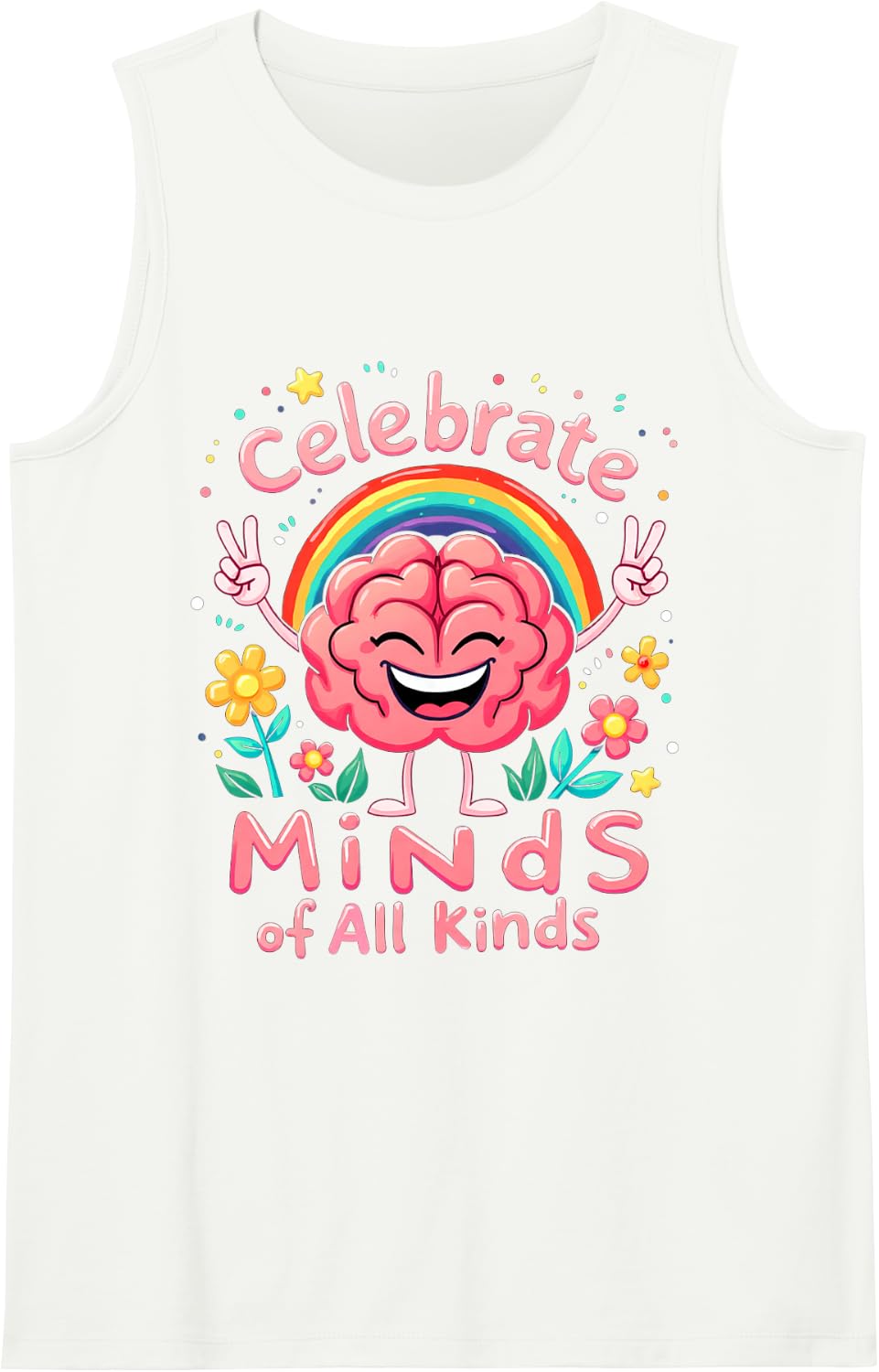Celebrate Minds of All Kinds Neurodiversity Autism Awareness Sleeveless Tank Top - White