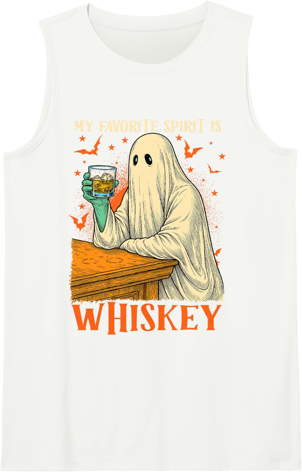 Halloween Whiskey Favorite Spirit Funny Ghost Drinking Party Sleeveless Tank Top - White