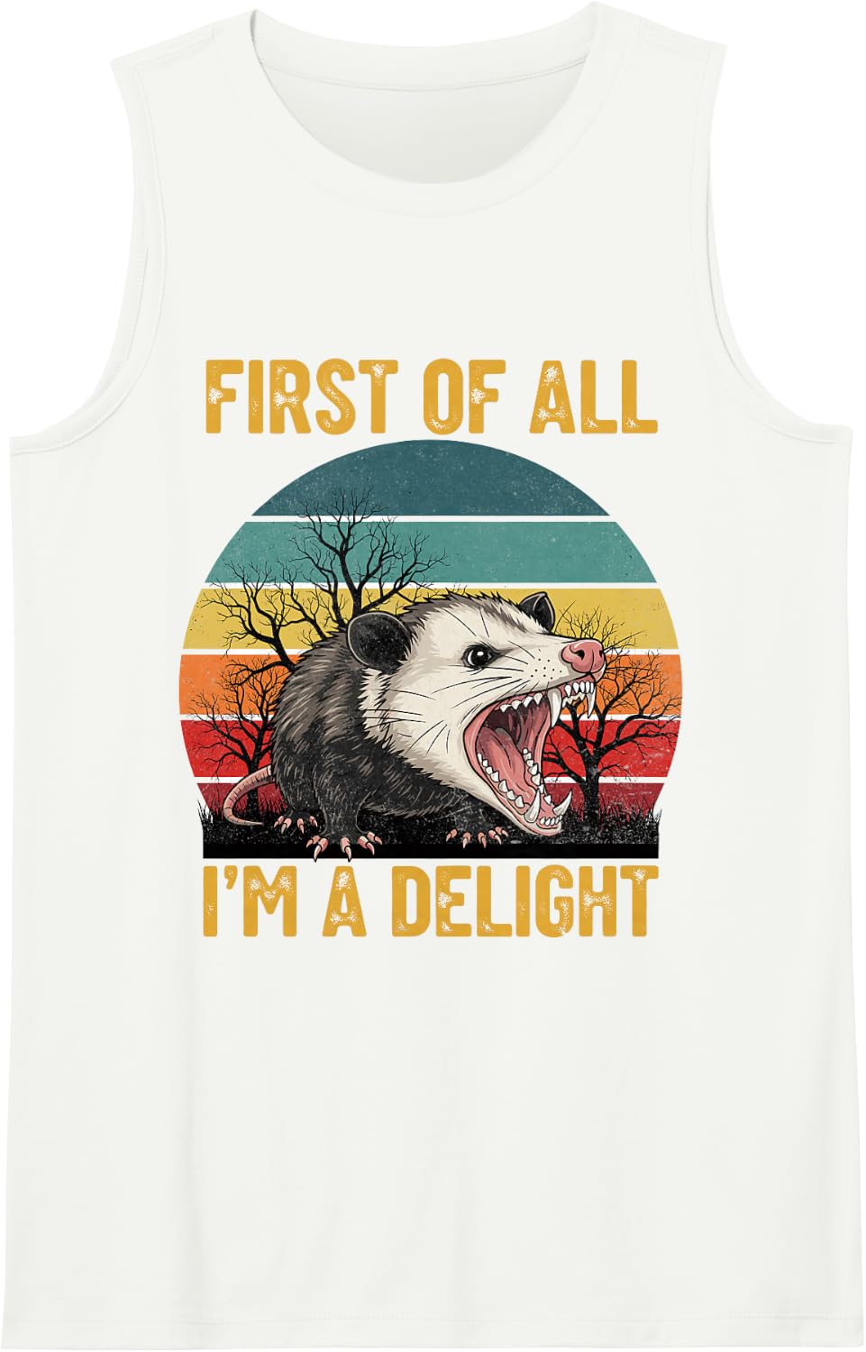 First of All I'm A Delight Angry Opossum Sleeveless Tank Top - White