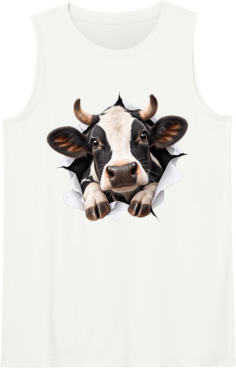 Funny Cow Peeking Cute Zoo Animal Lover Sleeveless Tank Top - White