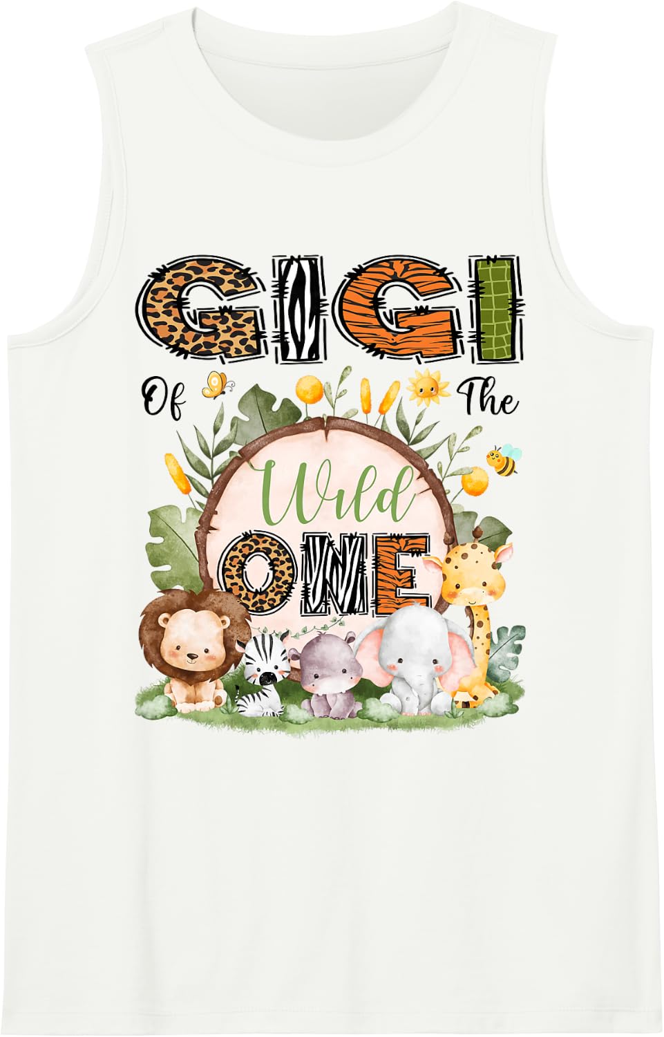 Gigi of The Wild One 1St Birthday Boy Safari Jungle Sleeveless Tank Top - White