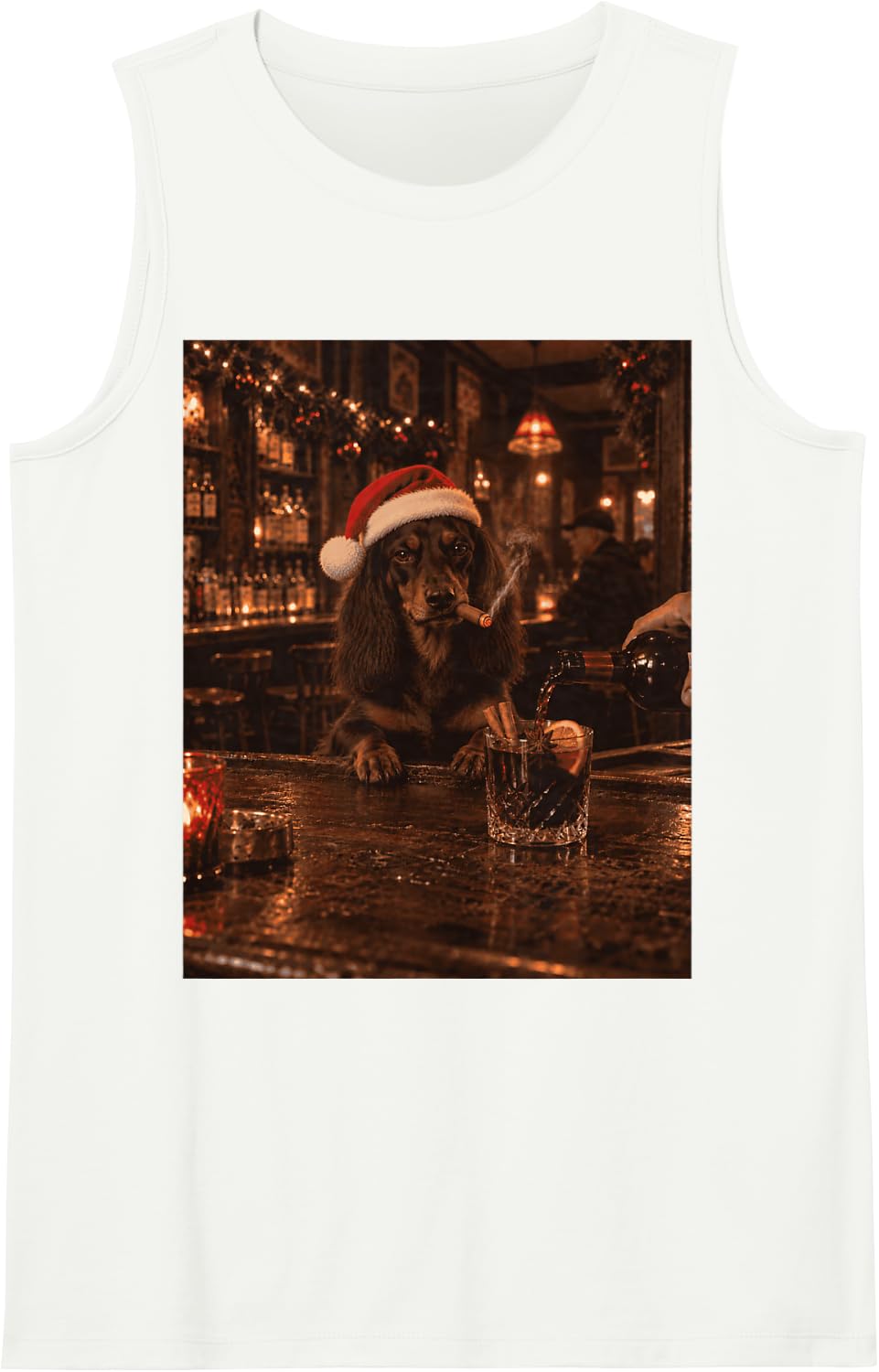 Dachshund Drinking Mulled Wine Christmas Sausage Dog Meme Sleeveless Tank Top - White
