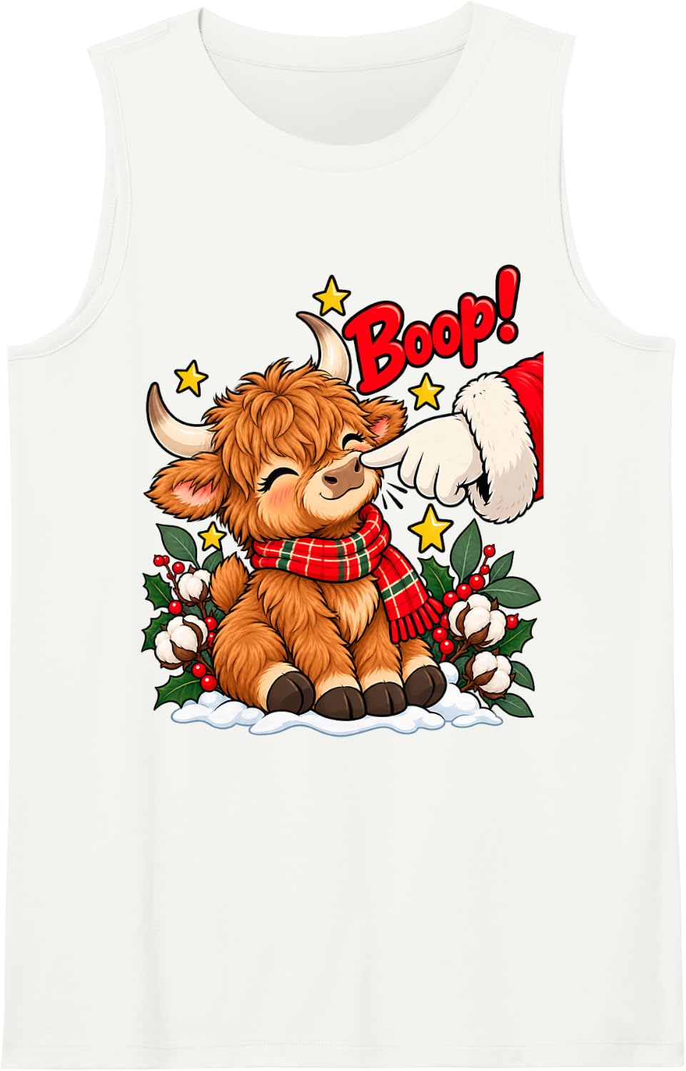 Highland Cow Santa Boop Christmas Boop Funny Xmas Cow Sleeveless Tank Top - White