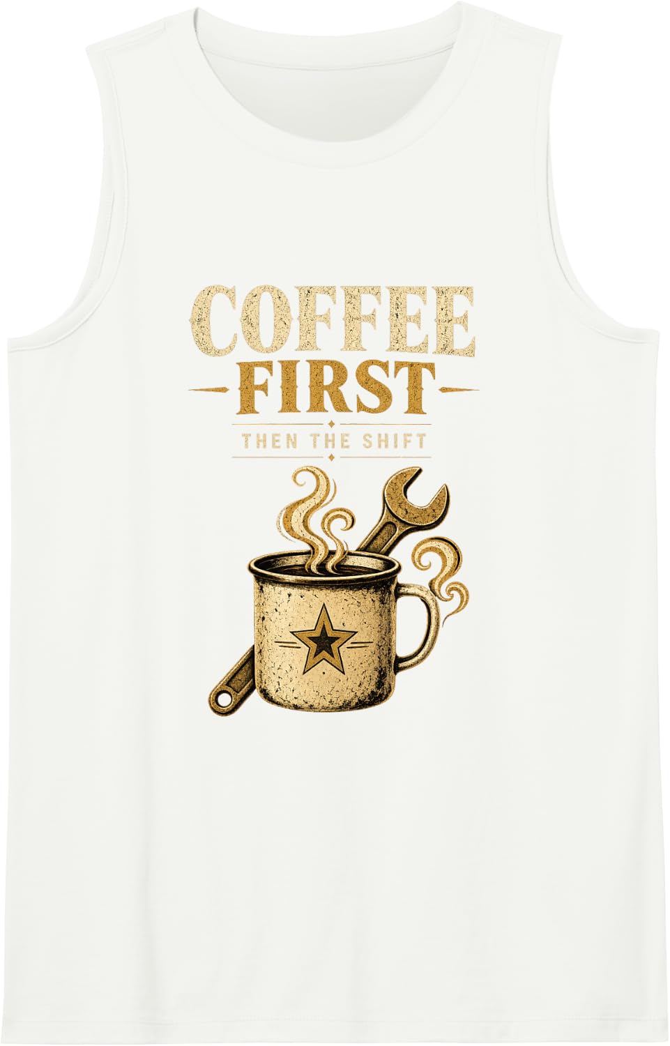 Coffee First Mechanic Work Shift Wrench Humor Sleeveless Tank Top - White