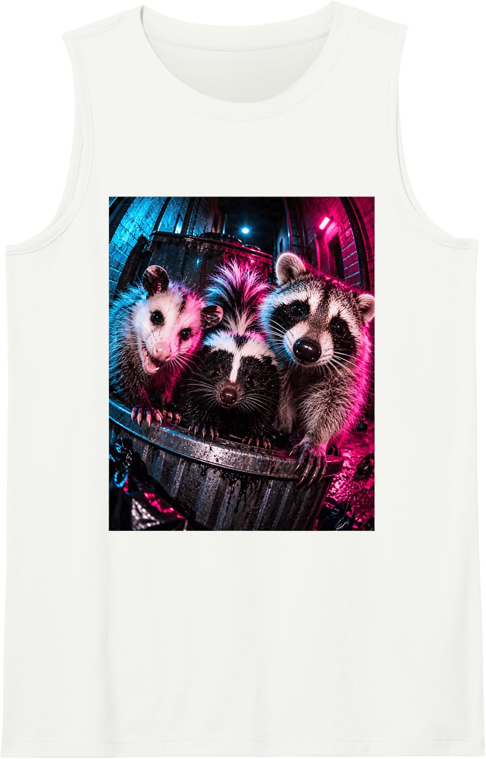 Trash Panda Night Crew Vintage Raccoon Opossum Skunk Sleeveless Tank Top - White
