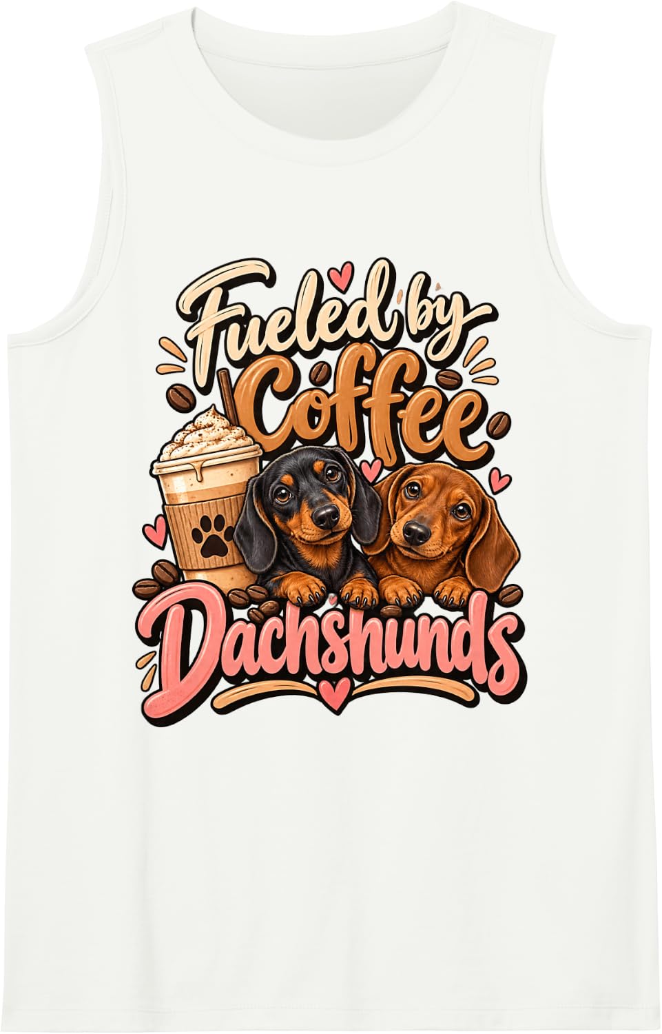 Fueled by Coffee and Dachshunds Two Dog Humor Sleeveless Tank Top - White