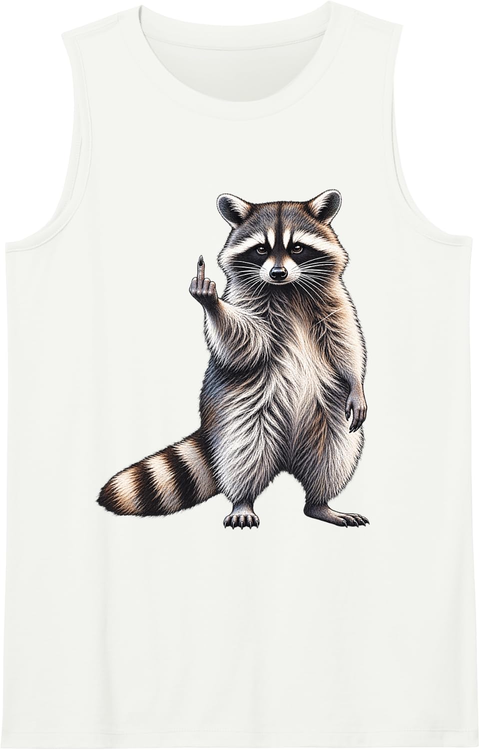 Raccoon Middle Finger Trash Panda Sarcastic Humor Sleeveless Tank Top - White