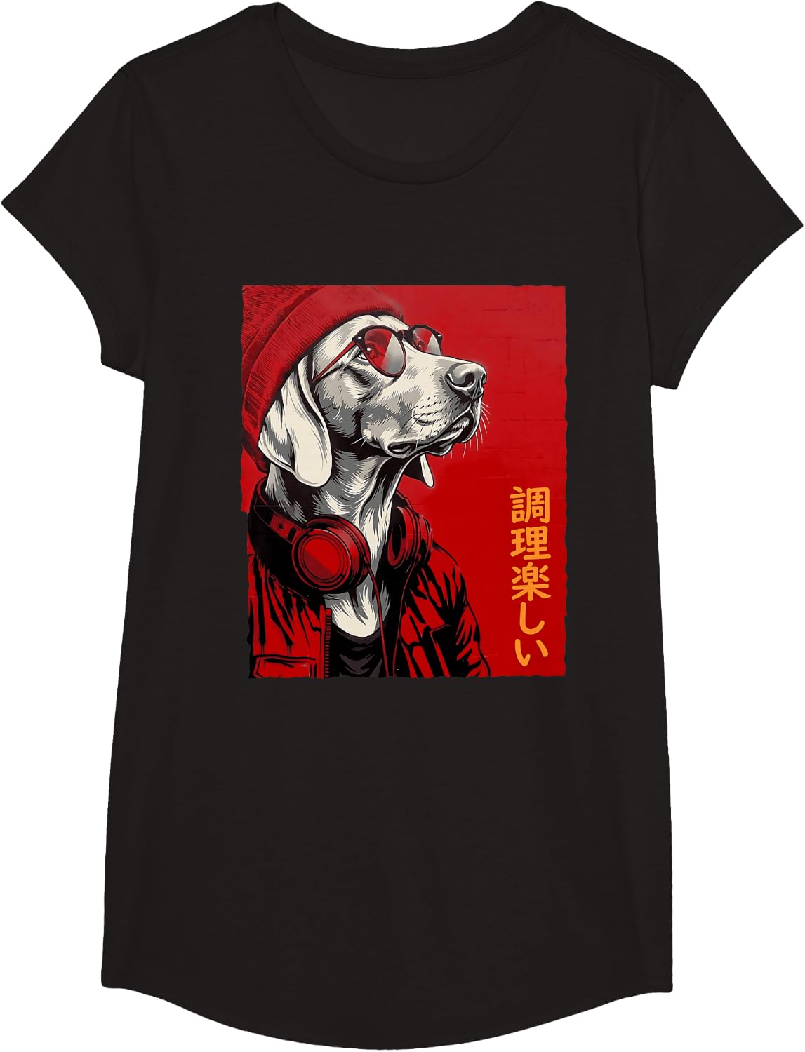 Weimaraner Hipster Headphone Japanese T-Shirt - Girls Black