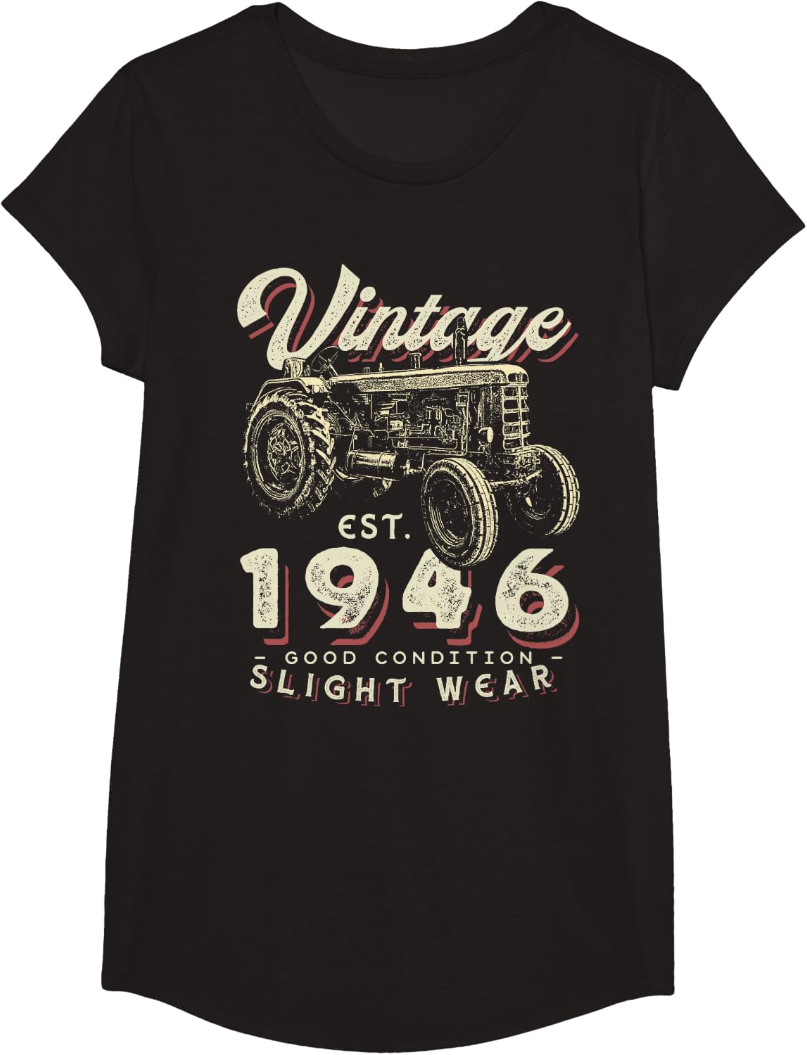 Born 1946 Vintage Farmer Tractor established 1946 Birthday T-Shirt - Girls Black