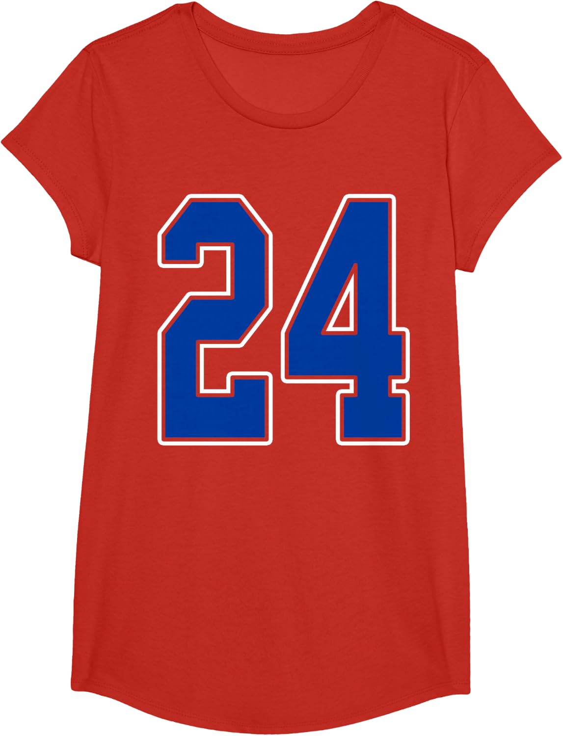 Royal Blue and White Number 24 Jersey Player Uniform #24 Fan T-Shirt - Girls Red
