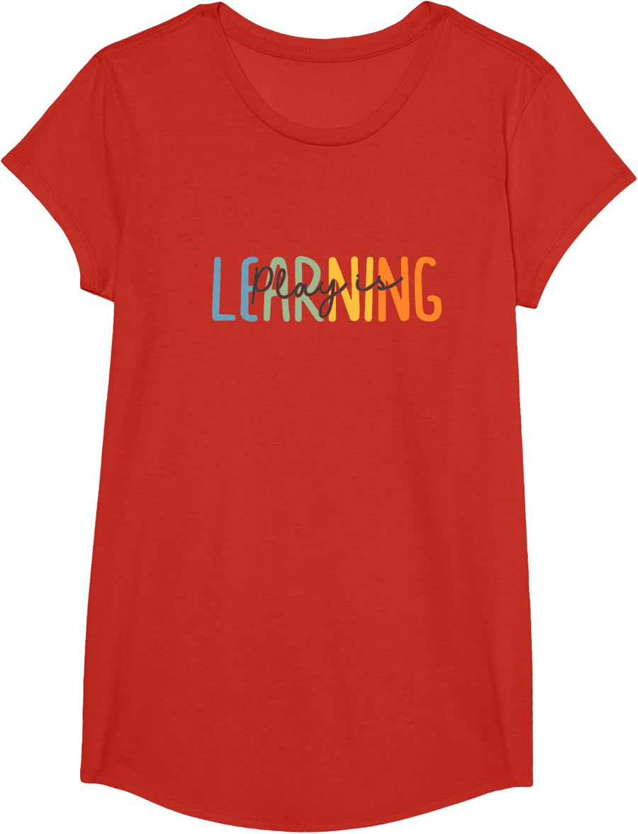 Vintage Play Is Learning Back To School Toddler Teacher T-Shirt - Girls Red
