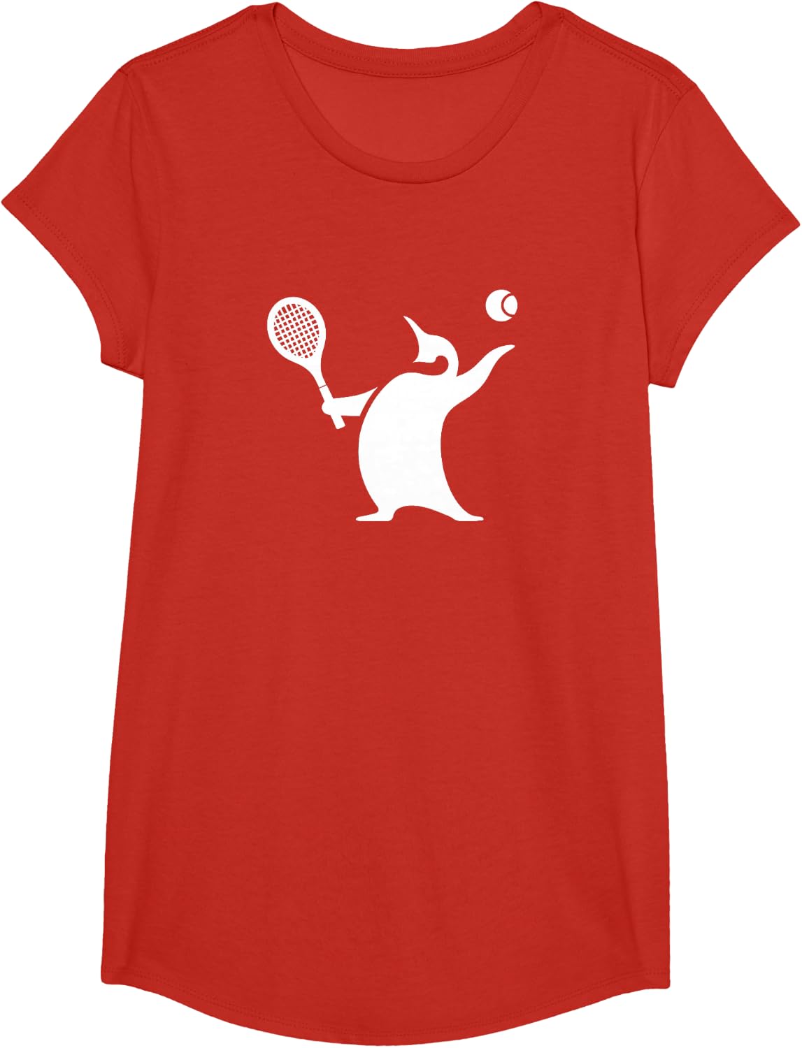 Minimalist Penguin Tennis Silhouette Design T-Shirt - Girls Red