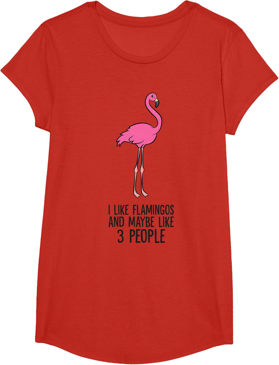 I Like Flamingos And Maybe Like 3 People Pink Flamingo T-Shirt - Girls Red