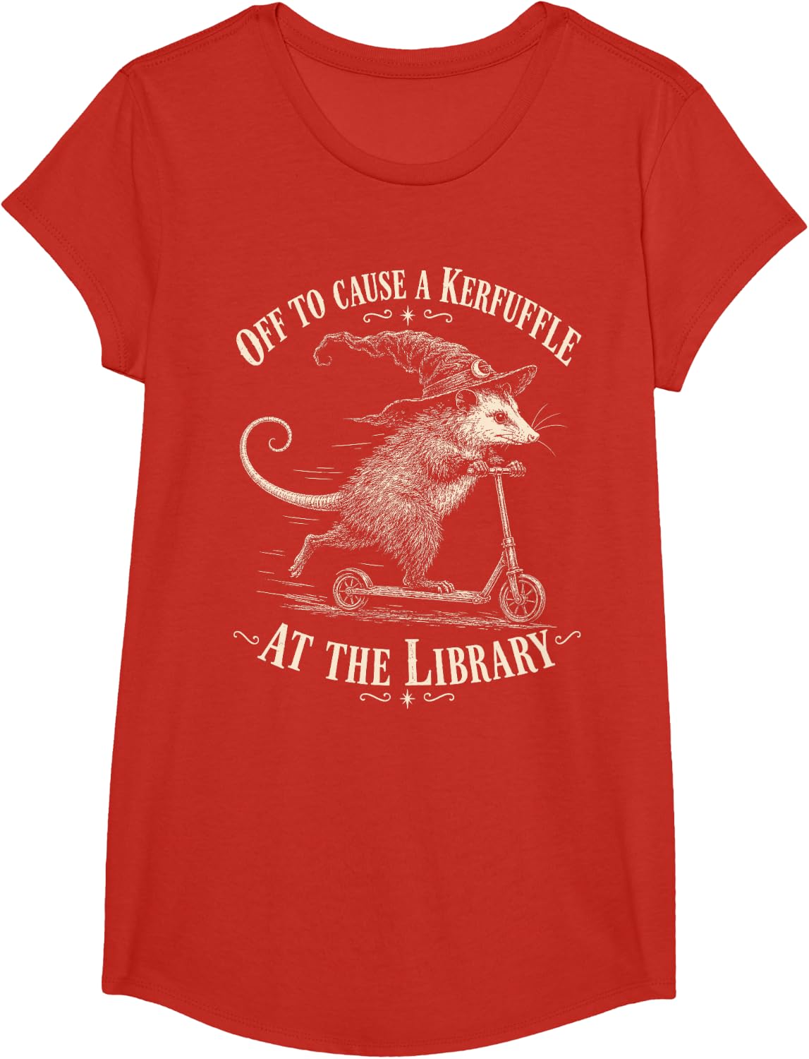Off to Cause A Kerfuffle At The Library Opossum Bookish T-Shirt - Girls Red